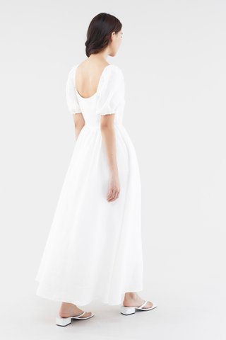 Kaelyn Linen Puff-Sleeve Dress