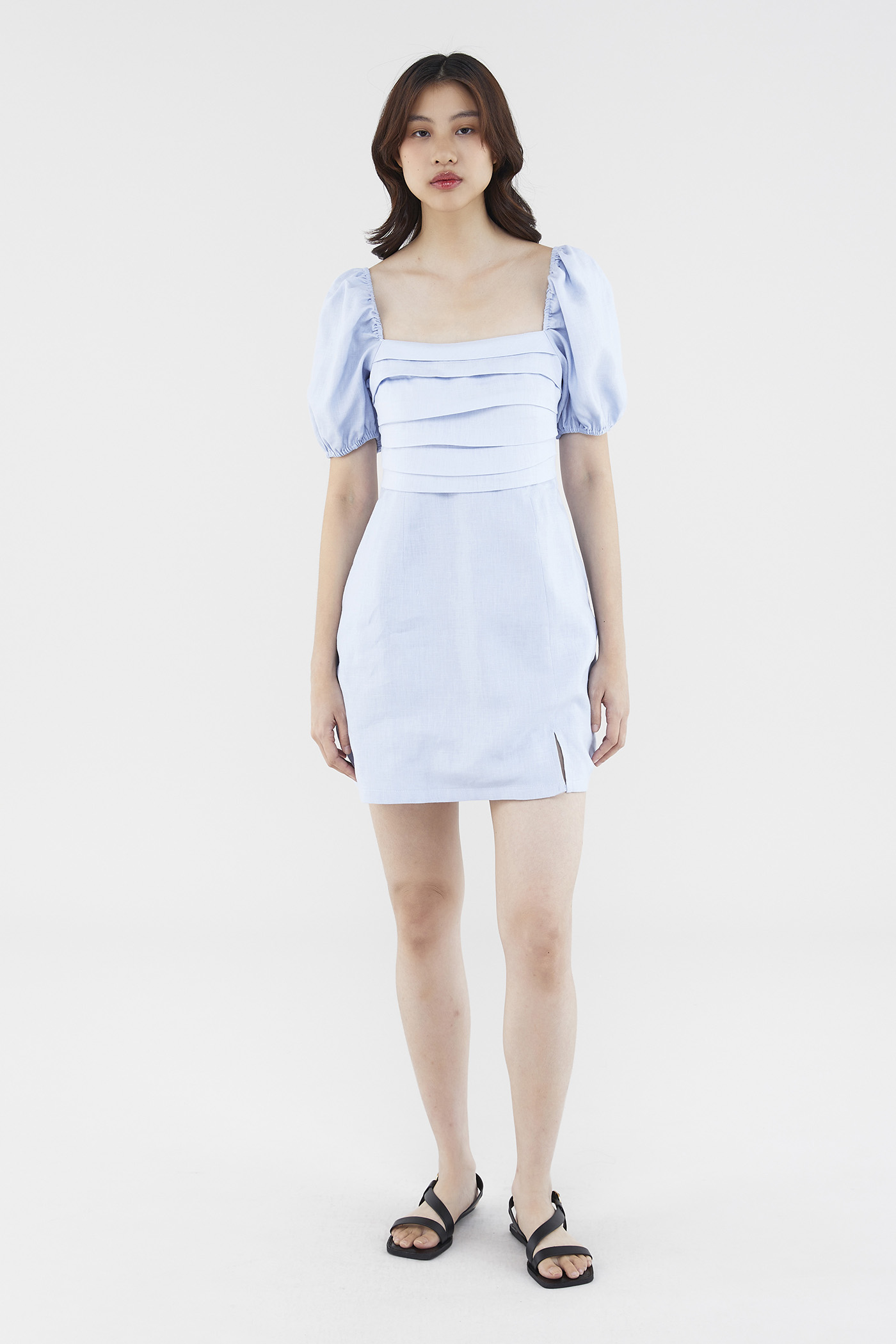 Blake Linen Pleat-Front Dress