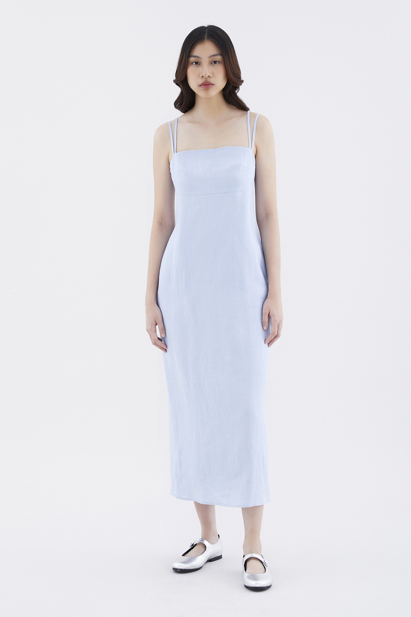 Erucia Linen Double-Strap Slit Dress