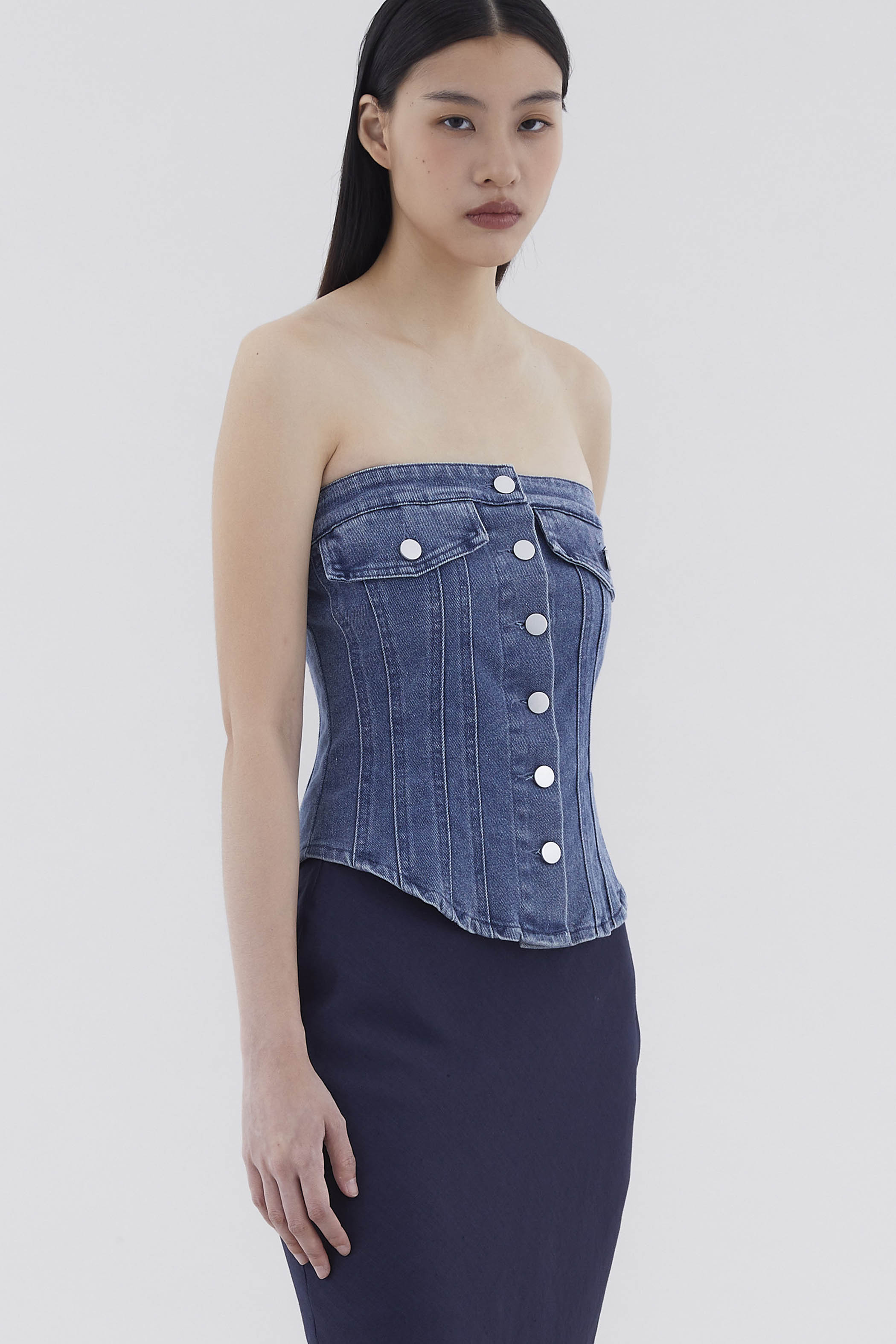 Paisie Button-Down Denim Tube Top