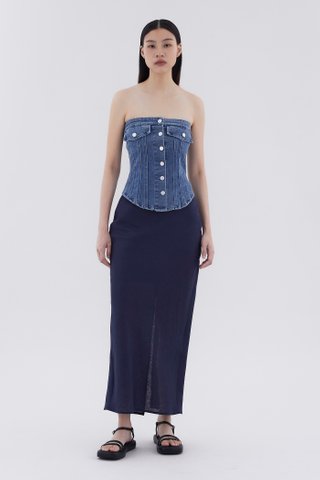 Paisie Button-Down Denim Tube Top