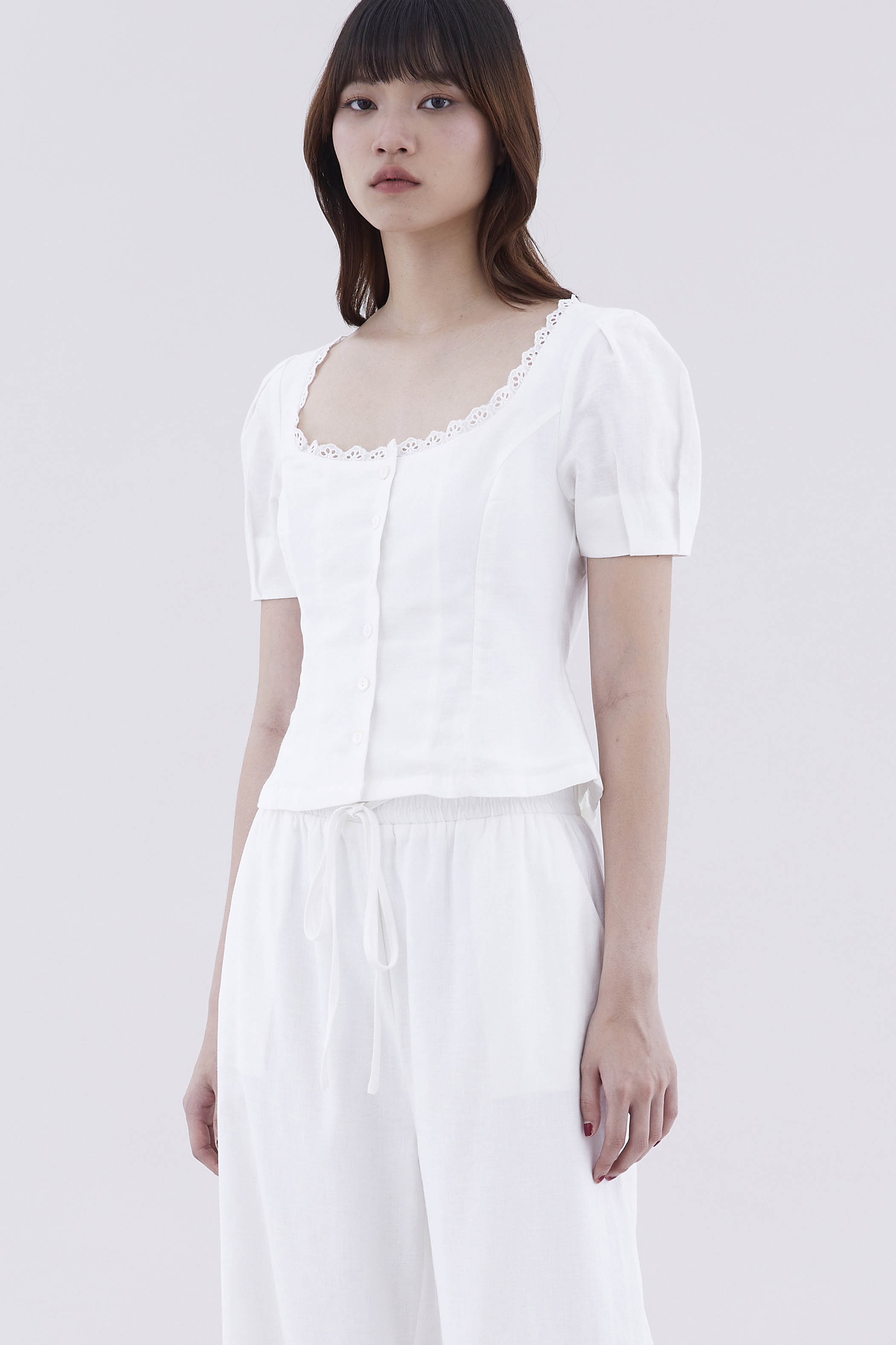 Tavea Lace Trim Button Front Blouse