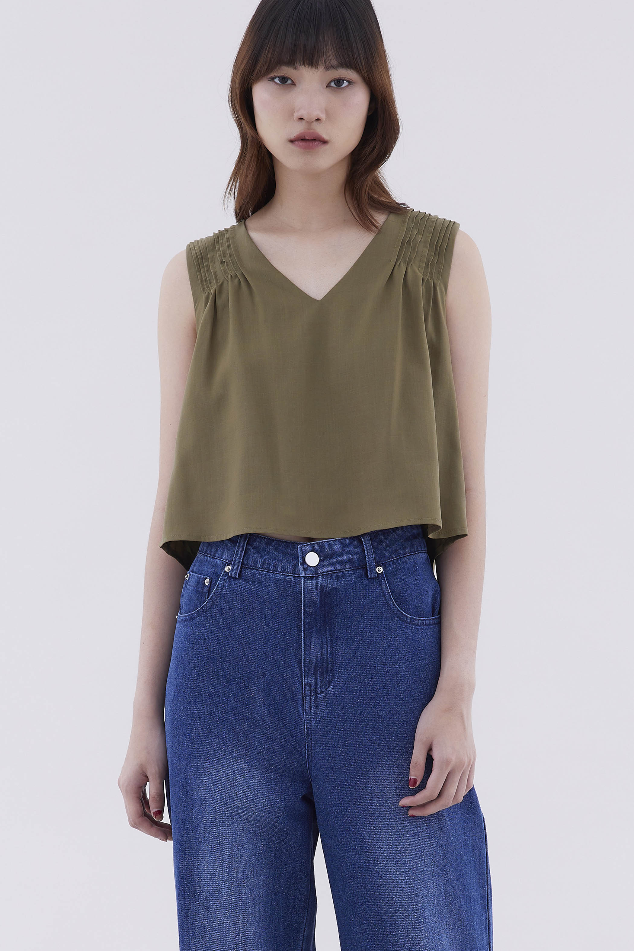 Maelyn V-Neck Pin Tuck Top