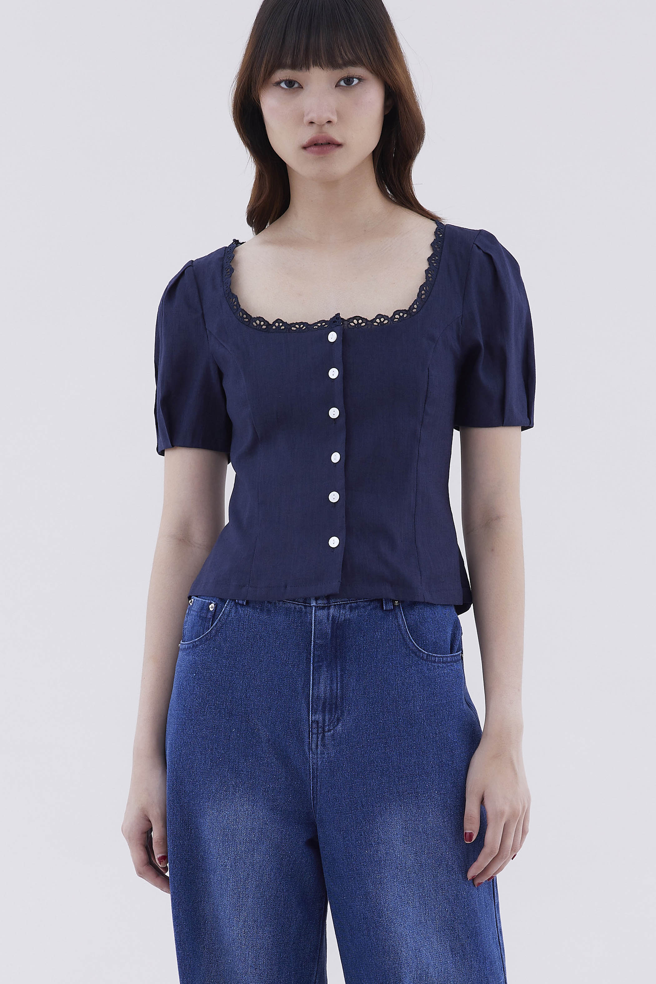 Tavea Lace Trim Button Front Blouse