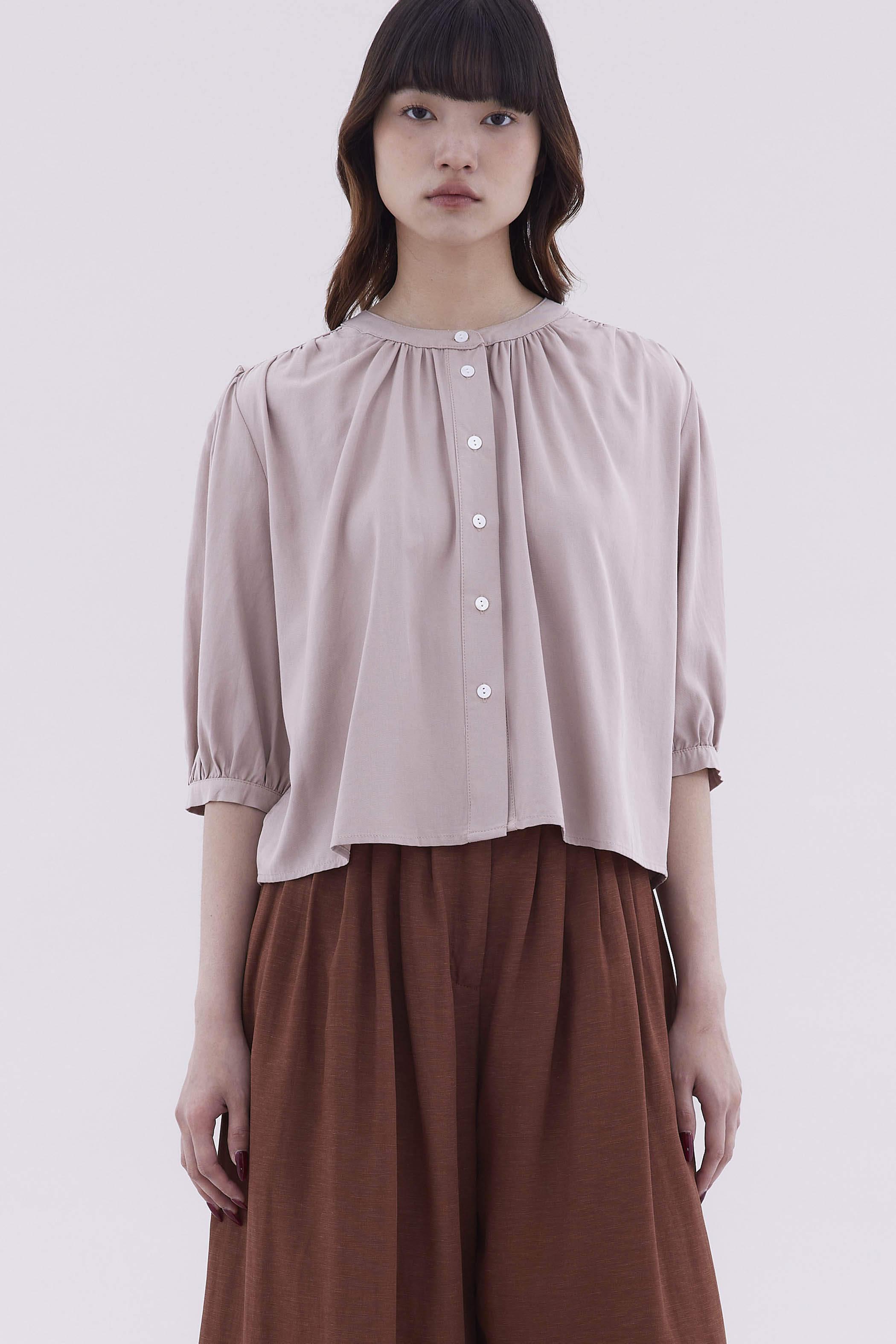 Hazelle Gathered-Neck Top