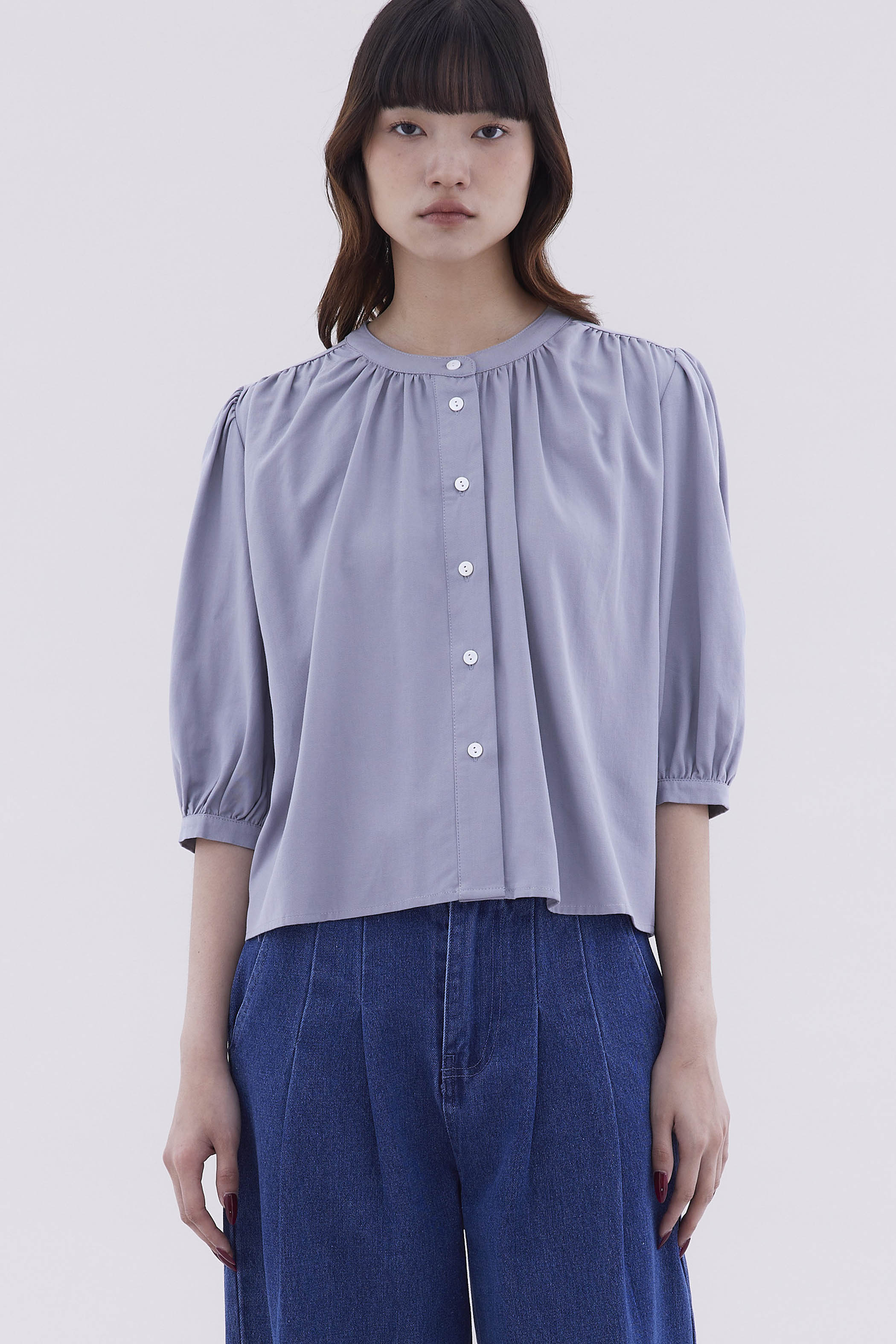 Hazelle Gathered-Neck Top