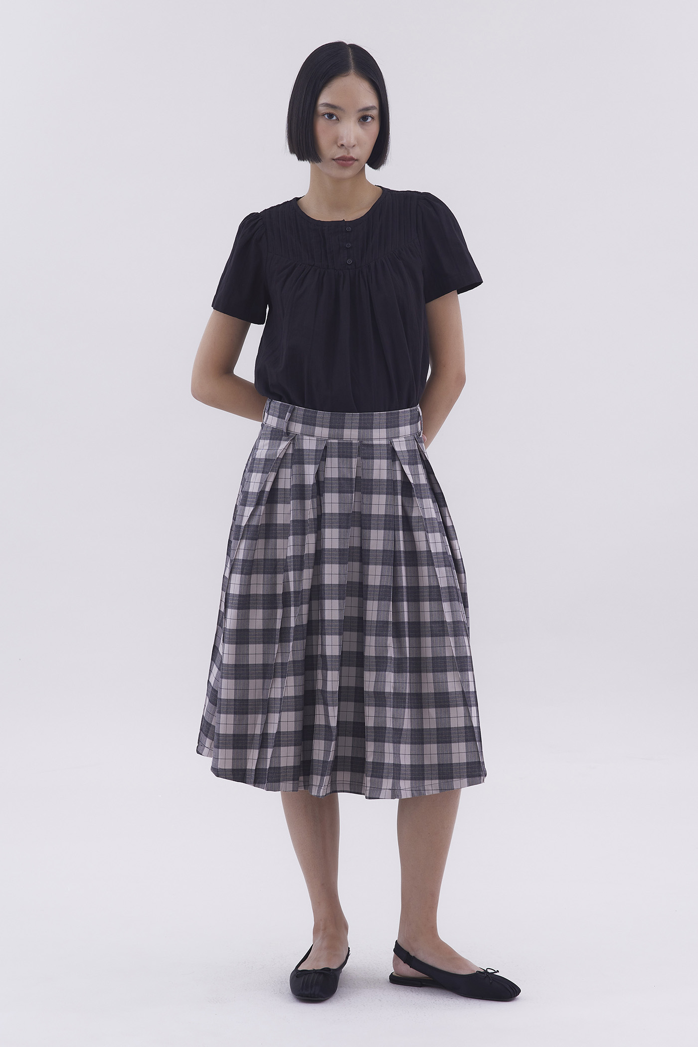 Aralyn Mid- Rise Box-Pleat Skirt