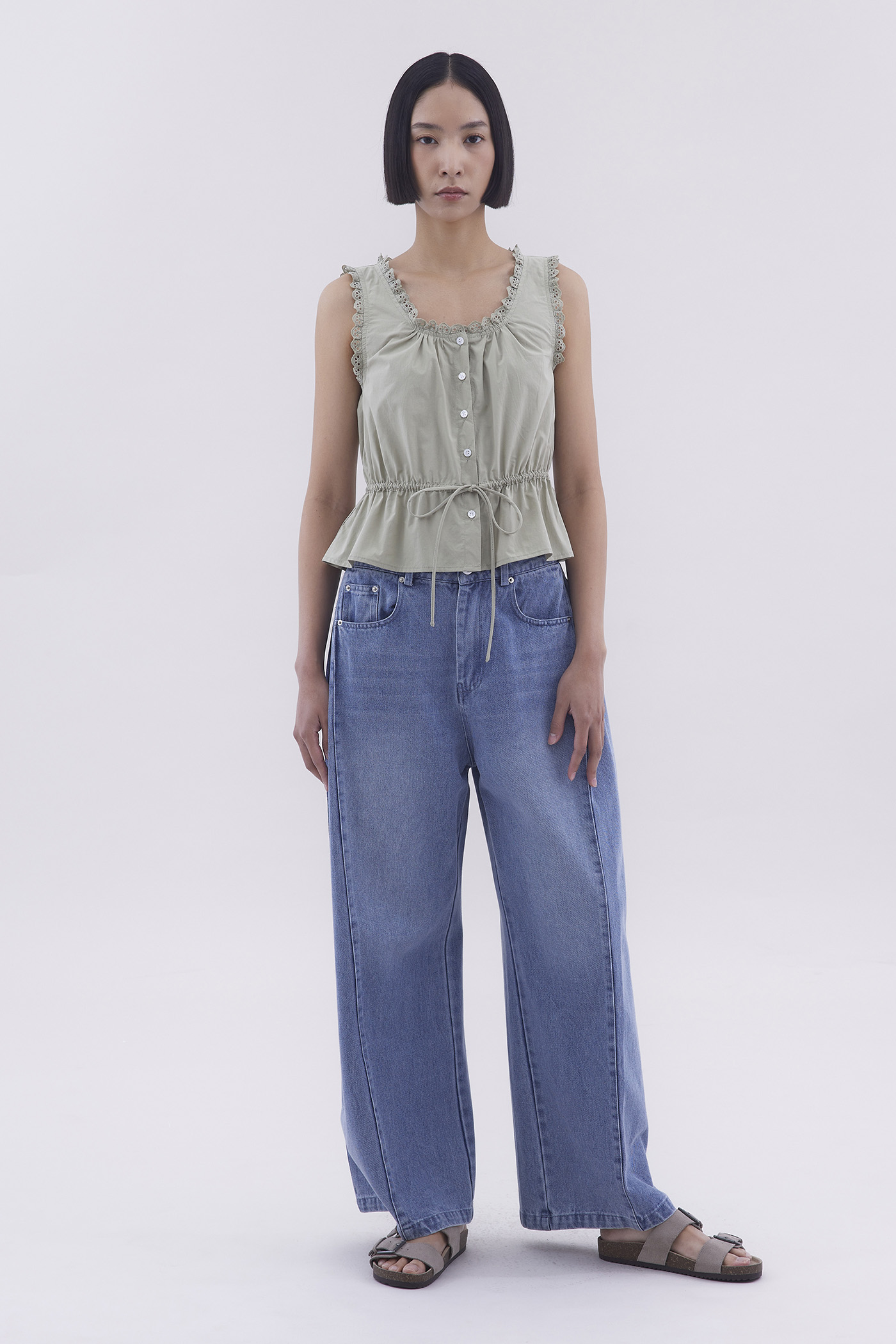Simona Mid-Rise Side Pleat Jeans