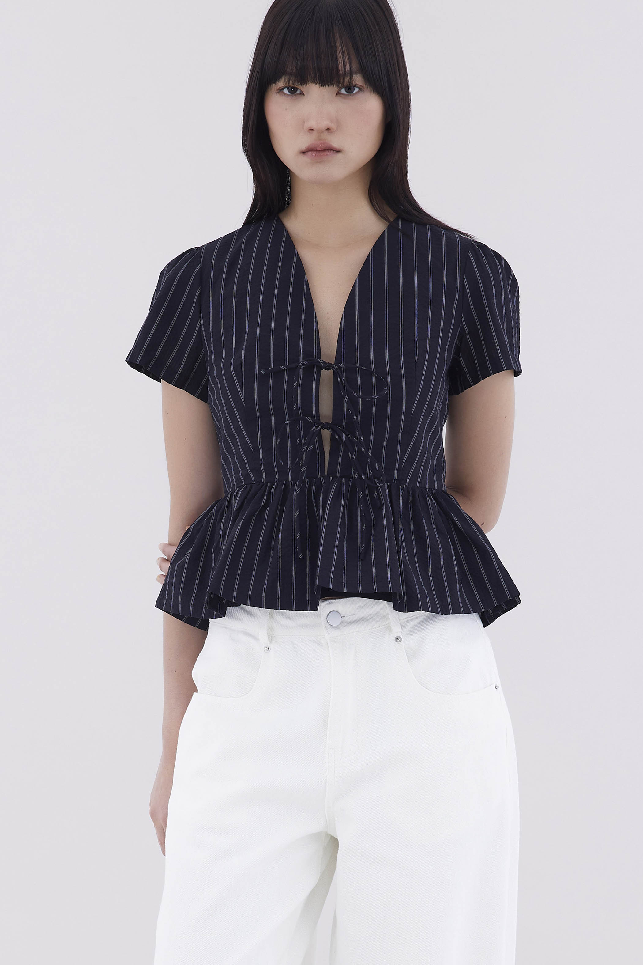 Cecelyn Tie-Front Peplum Top