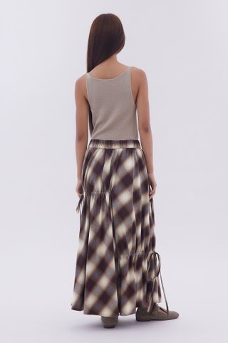 Checked Ruched Midi Skirt