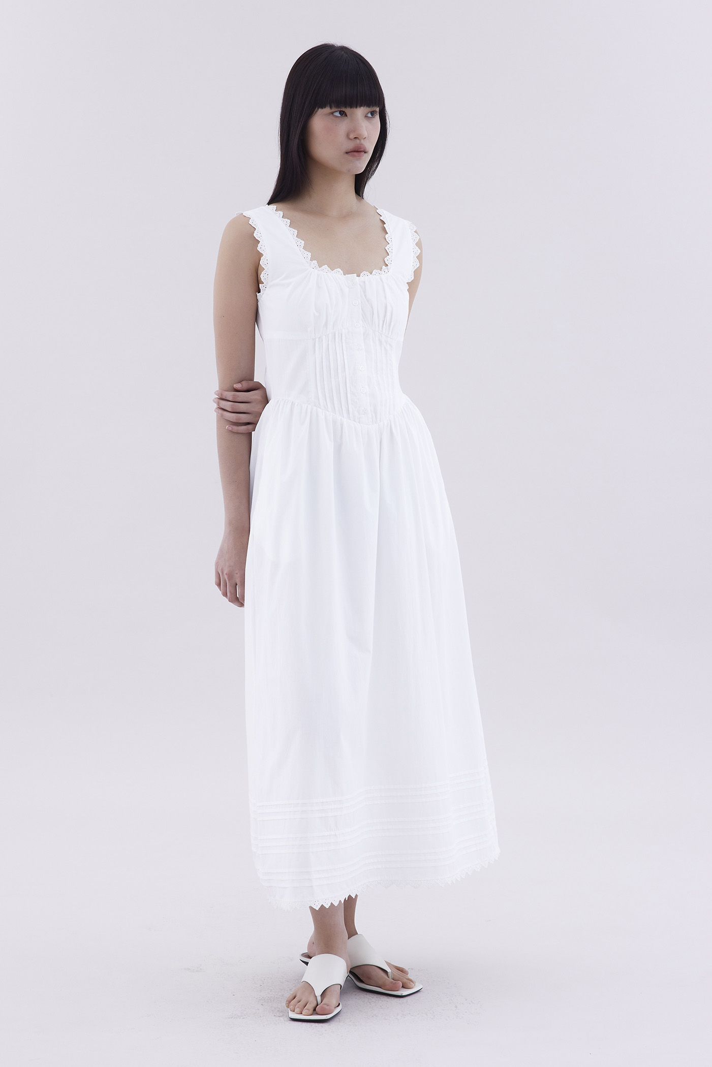 Berley Lace-Trim Pin Tuck Dress