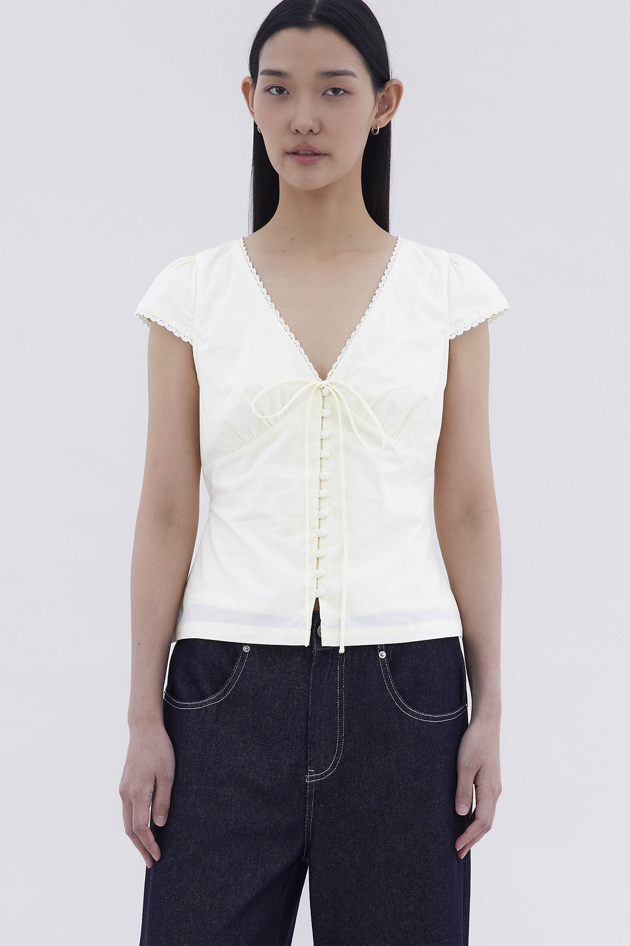 Mariette Lace Trim Fitted Blouse