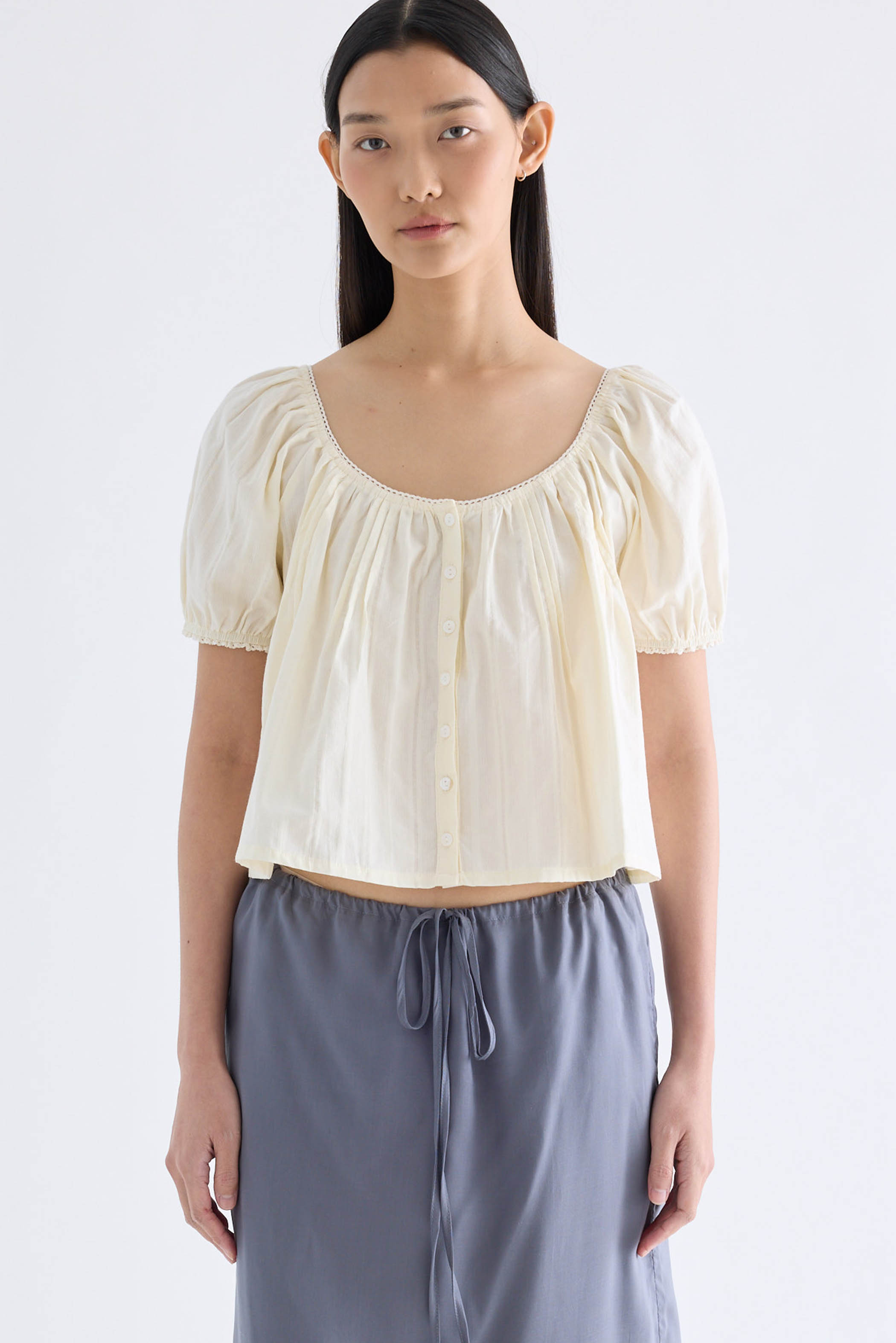 Joellea Scoop-Neck Lace-Trim Blouse