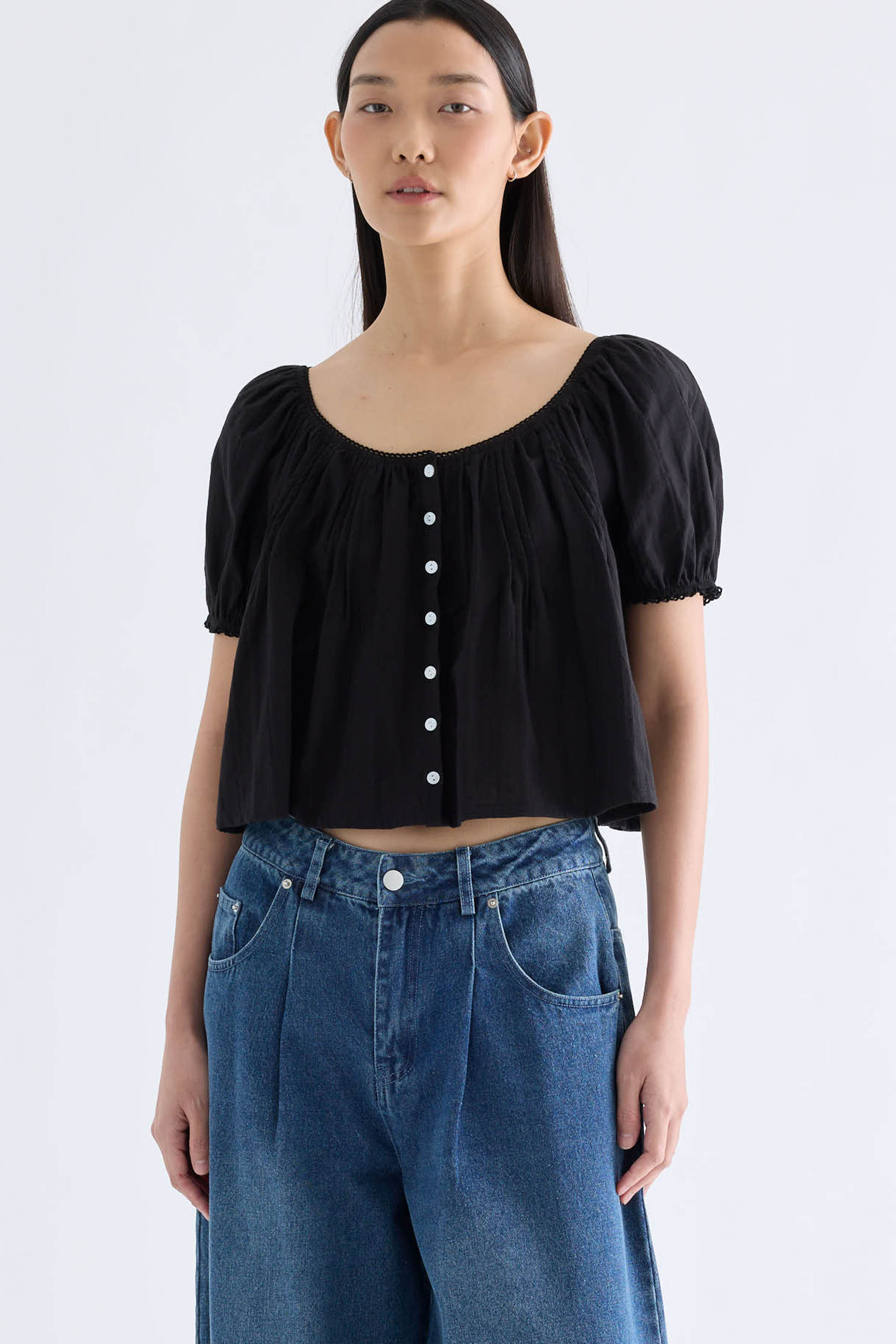 Joellea Scoop-Neck Lace-Trim Blouse