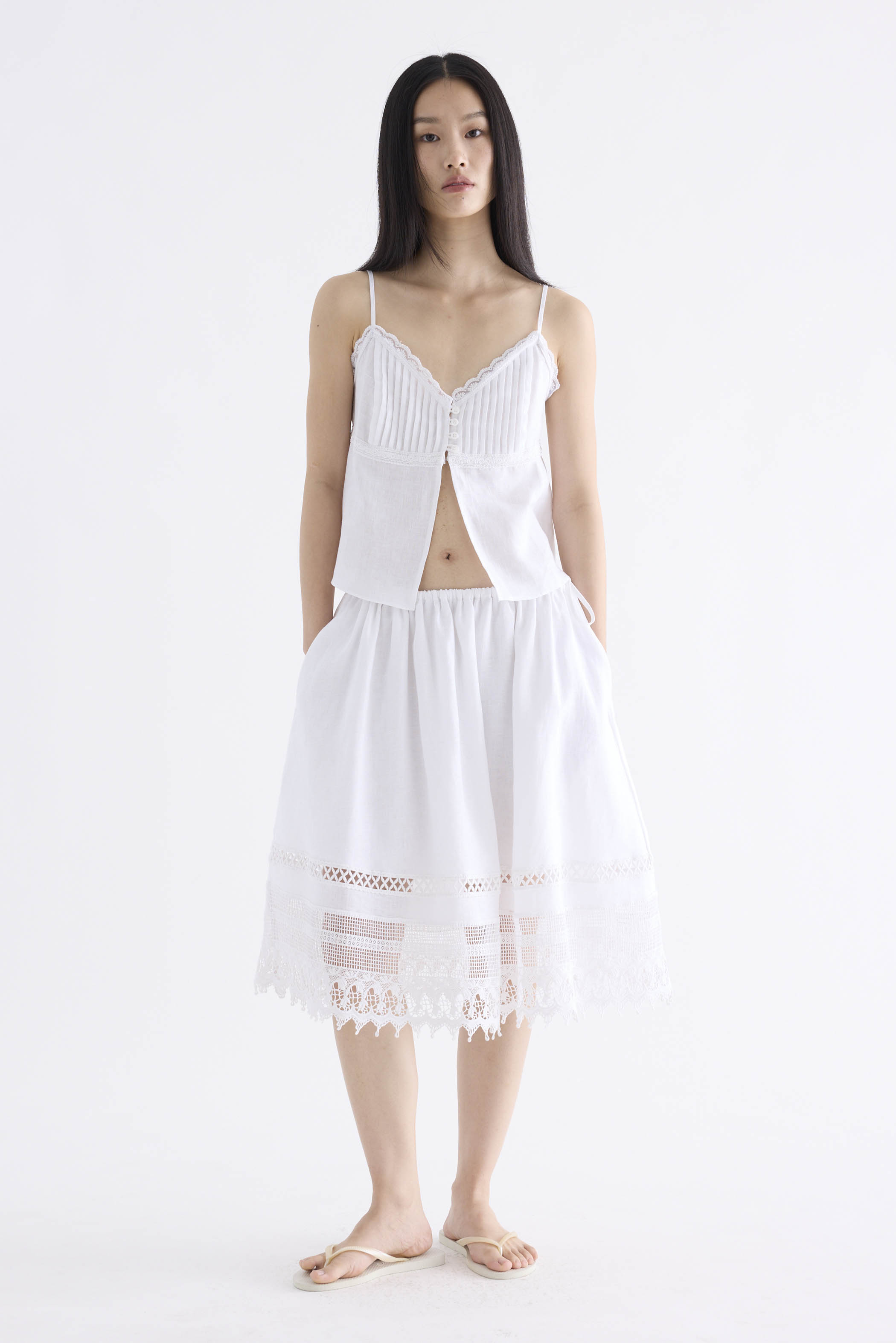 Beatrice Crochet-Trim Midi Skirt