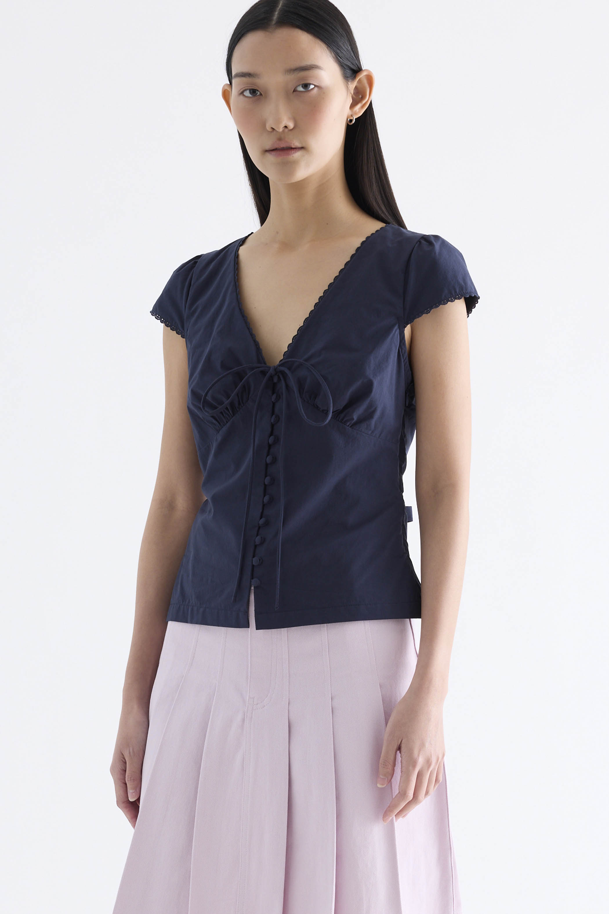 Mariette Lace Trim Fitted Blouse