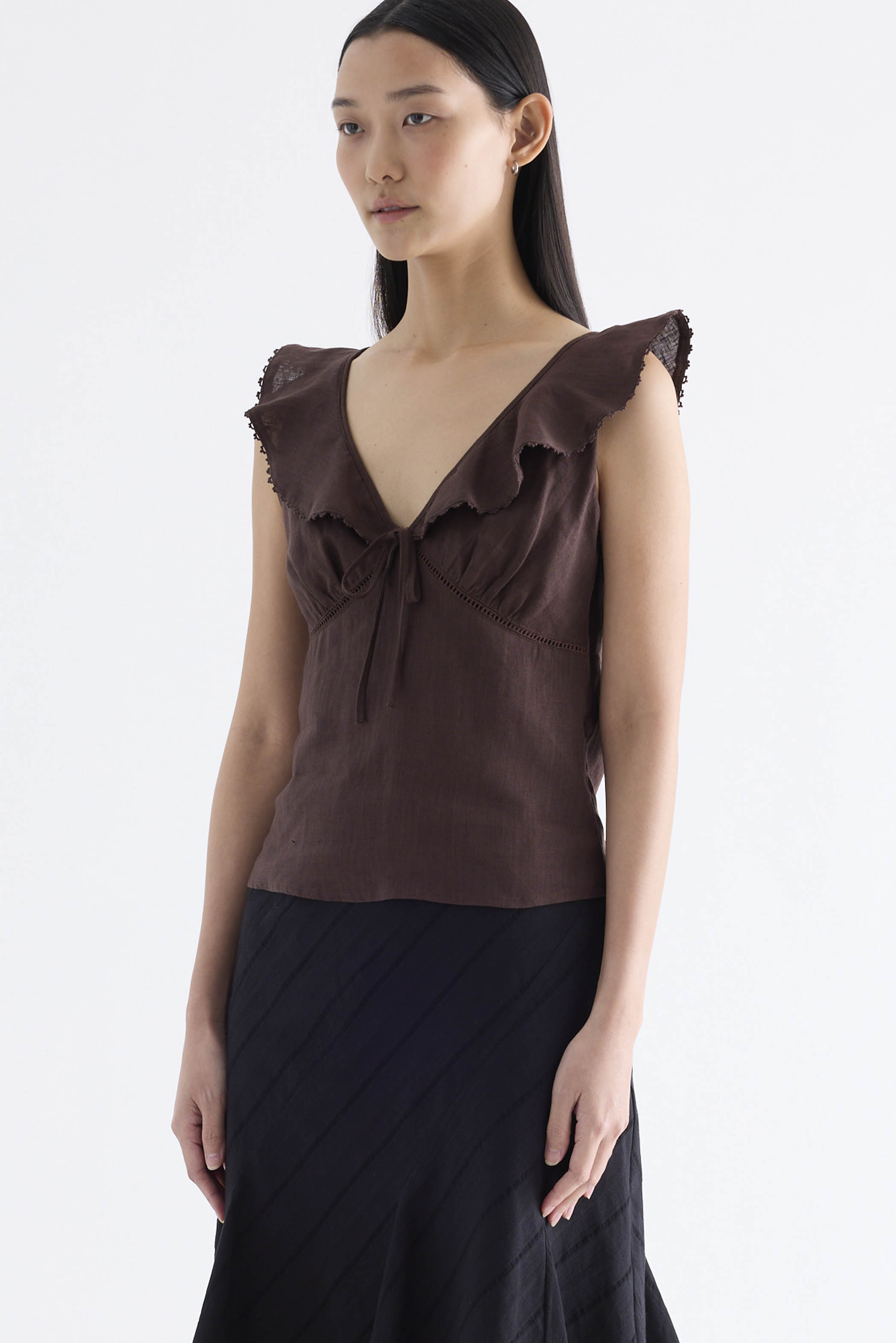 Quincy Ruffle-Collar Bustier Top