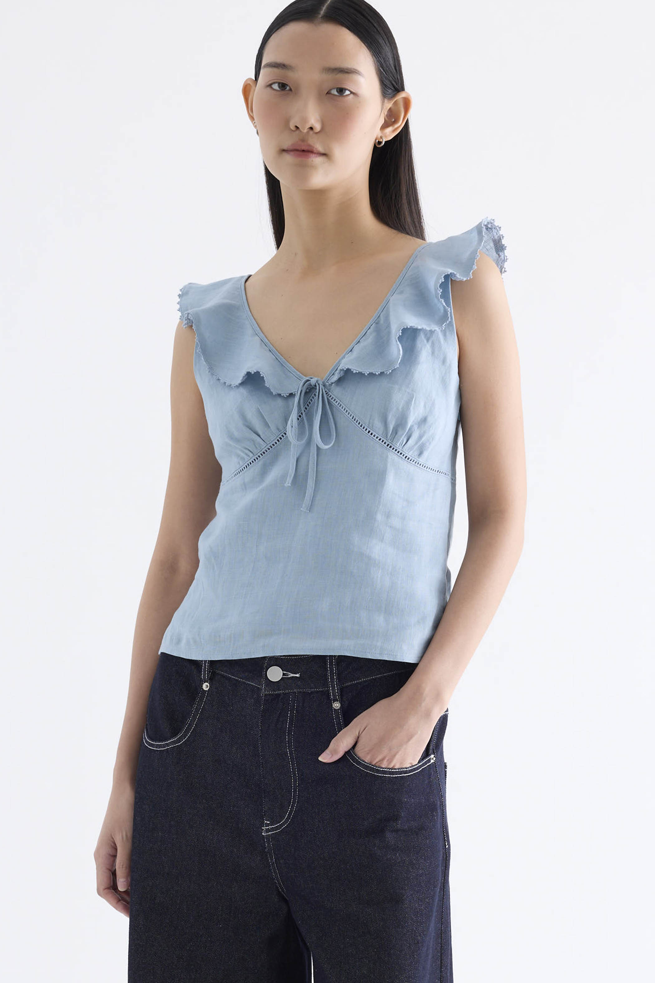 Quincy Ruffle-Collar Bustier Top
