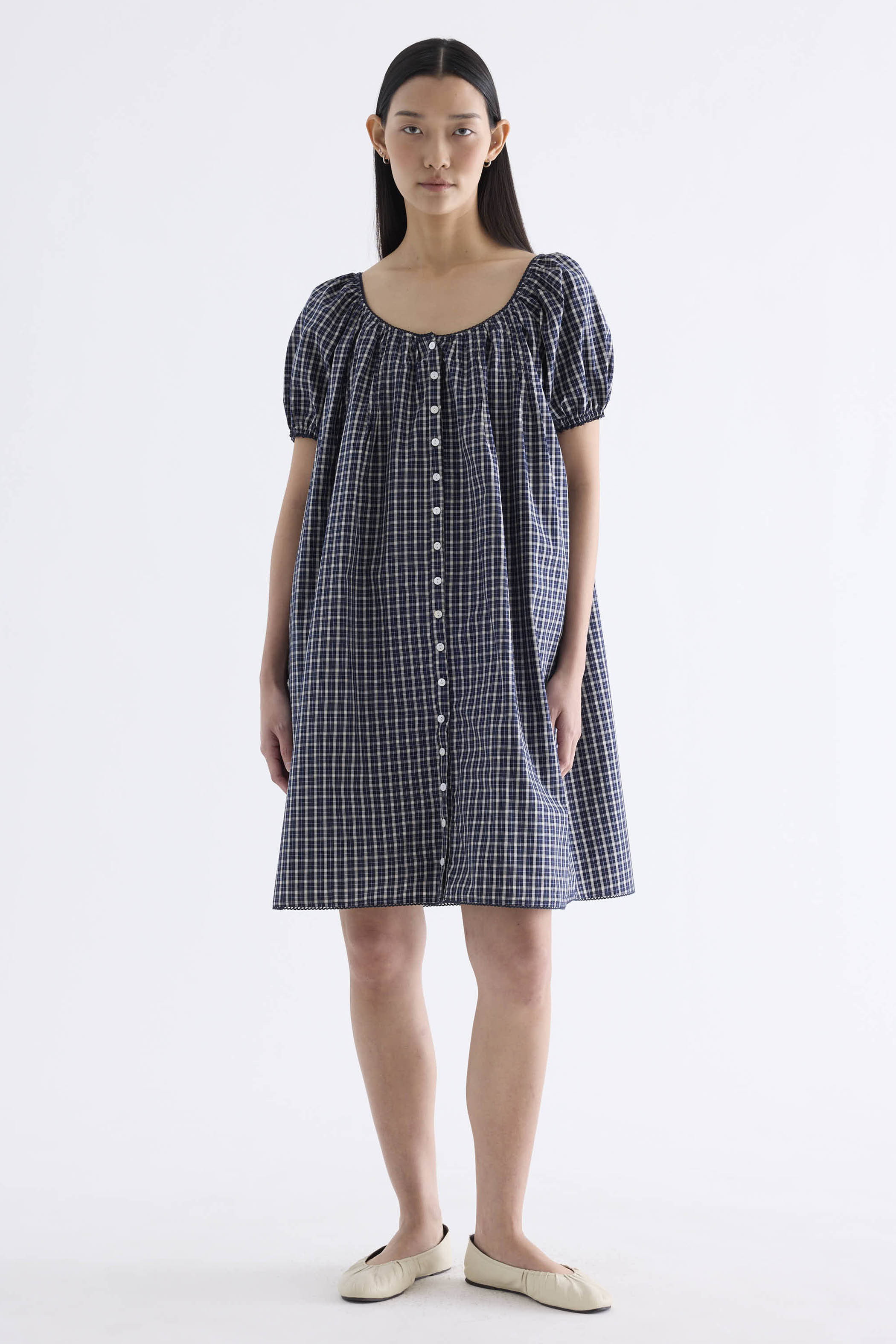 Arlette Scoop-Neck Lace-Trim Dress