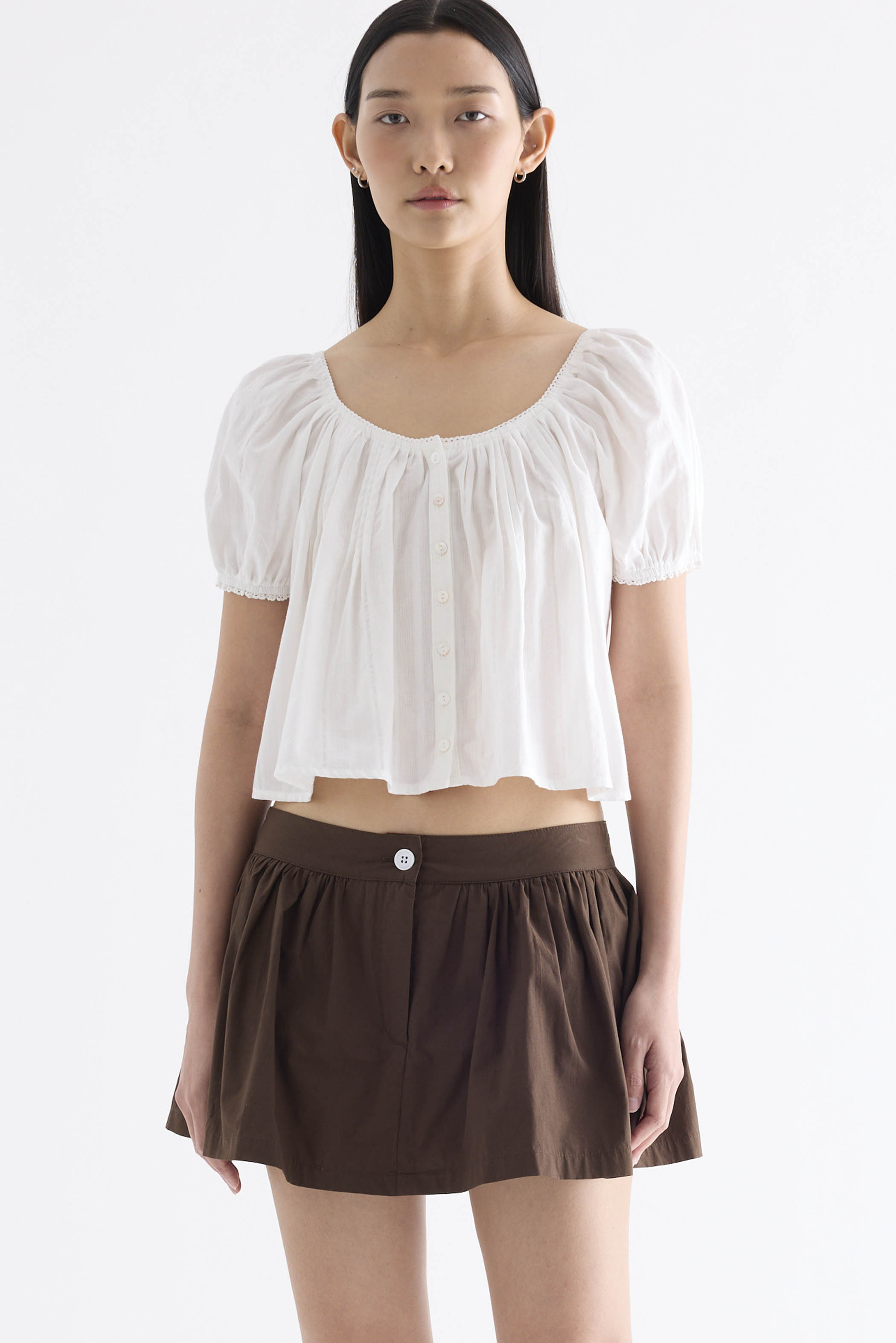 Joellea Scoop-Neck Lace-Trim Blouse