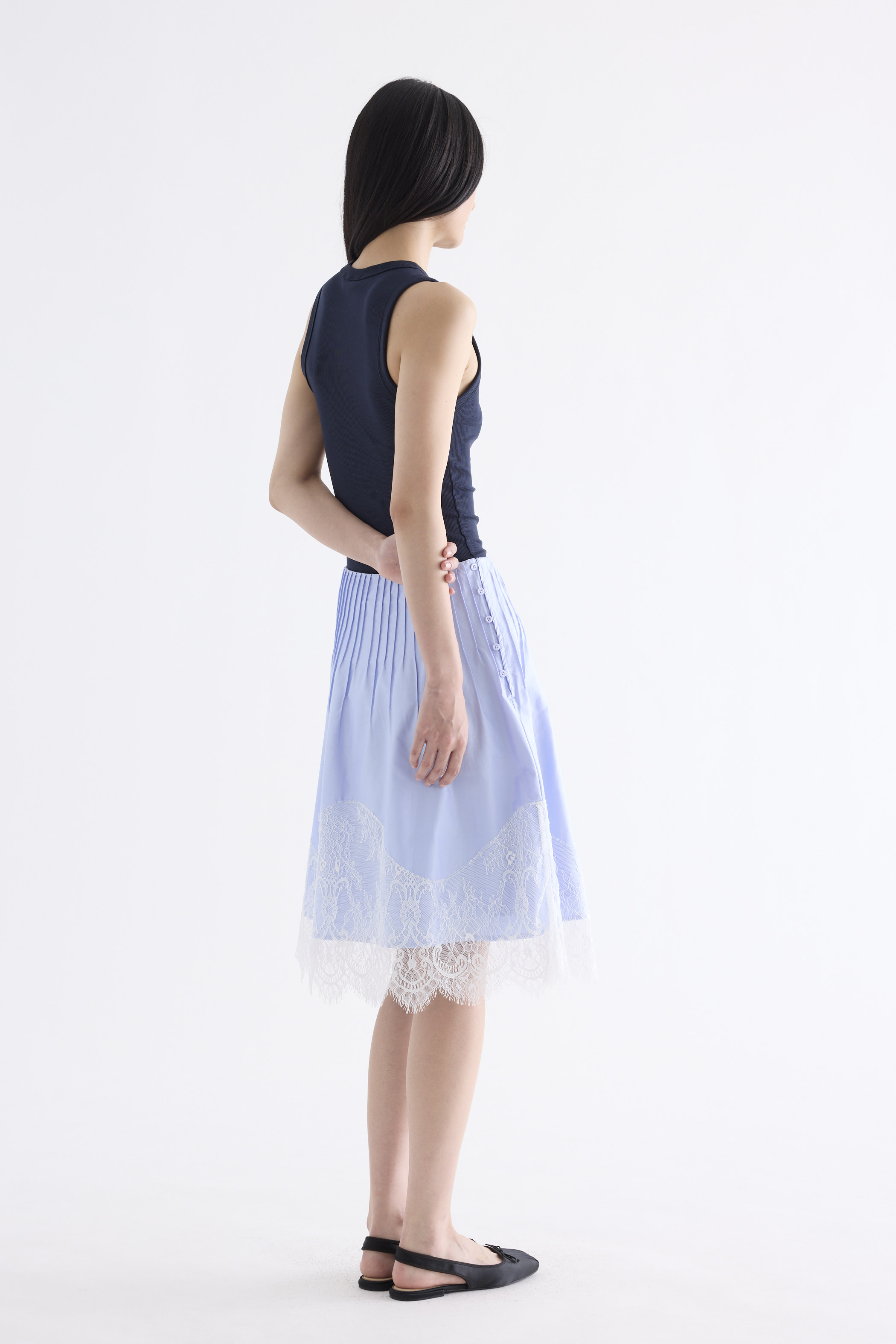 Eve Pleated Lace-Trim Skirt