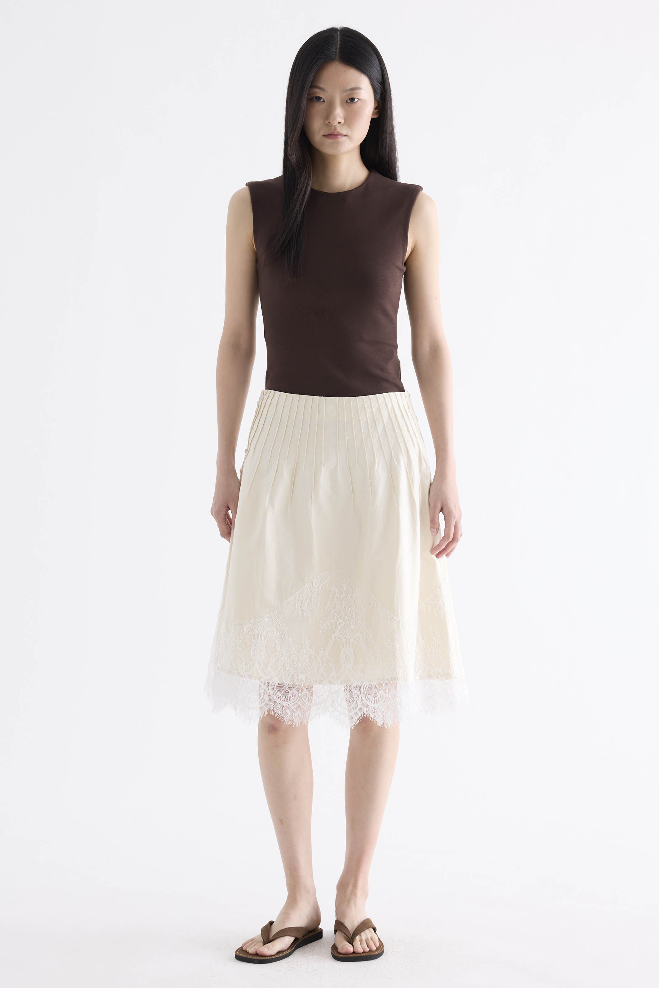 Eve Pleated Lace-Trim Skirt
