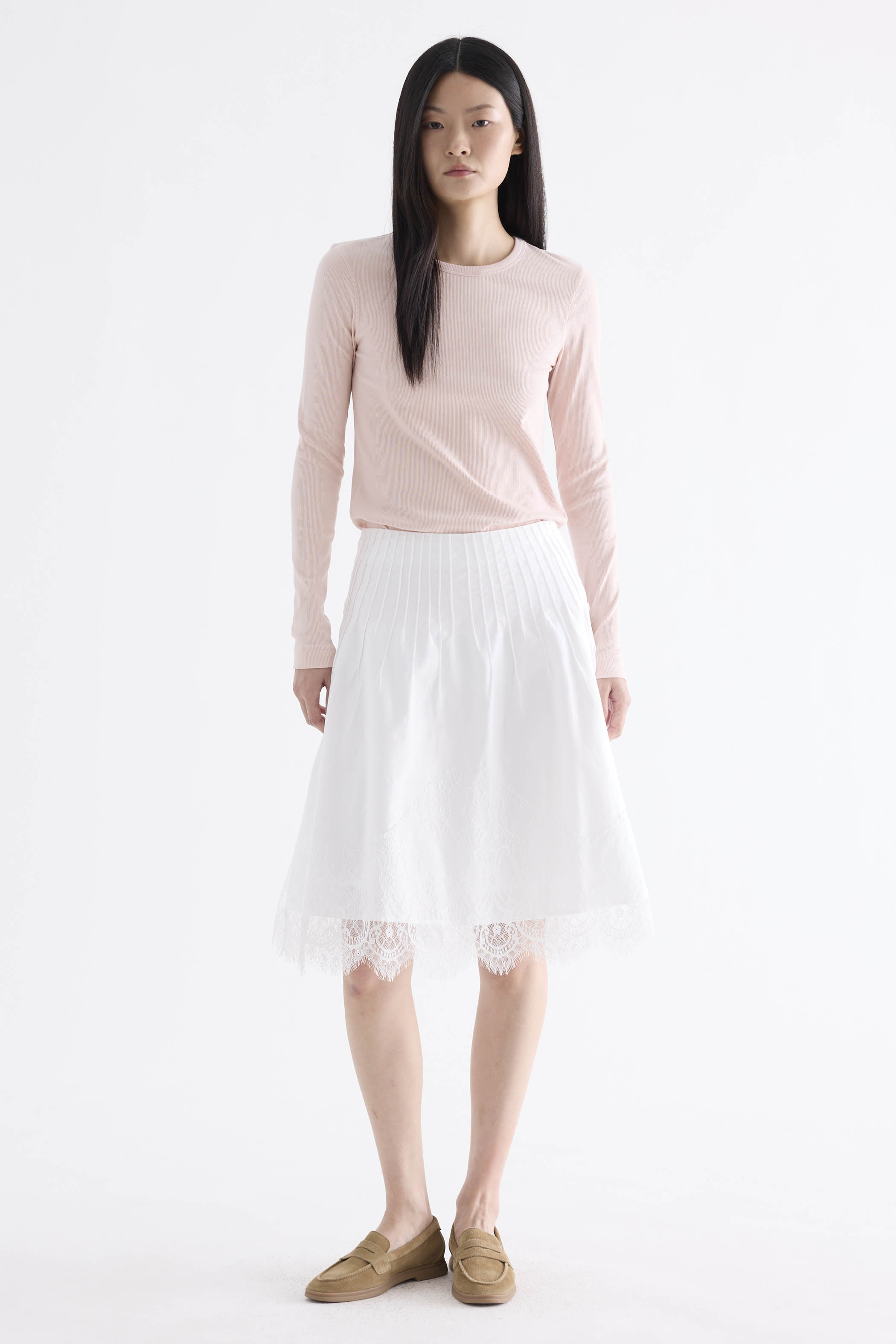 Eve Pleated Lace-Trim Skirt