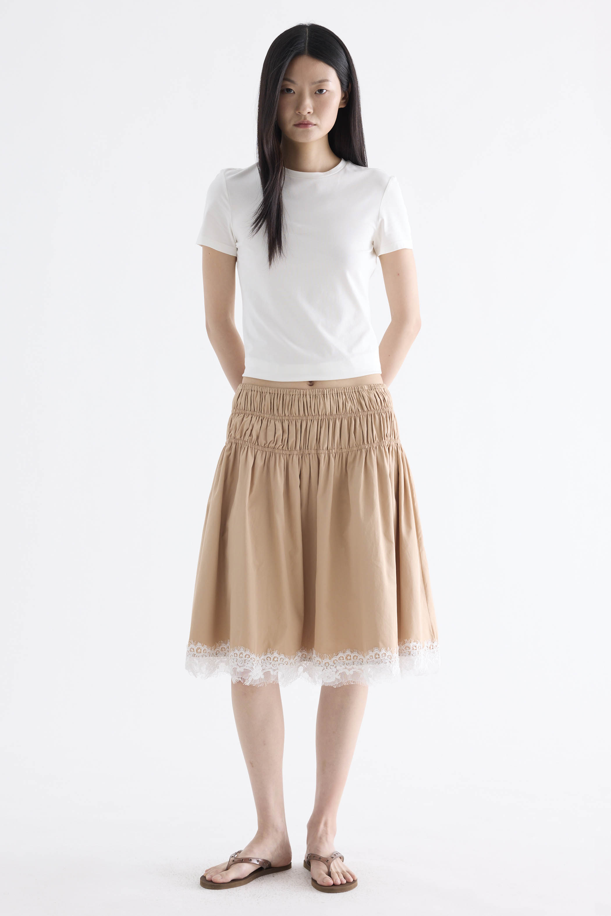 Bambi Shirred Lace-Trim Skirt