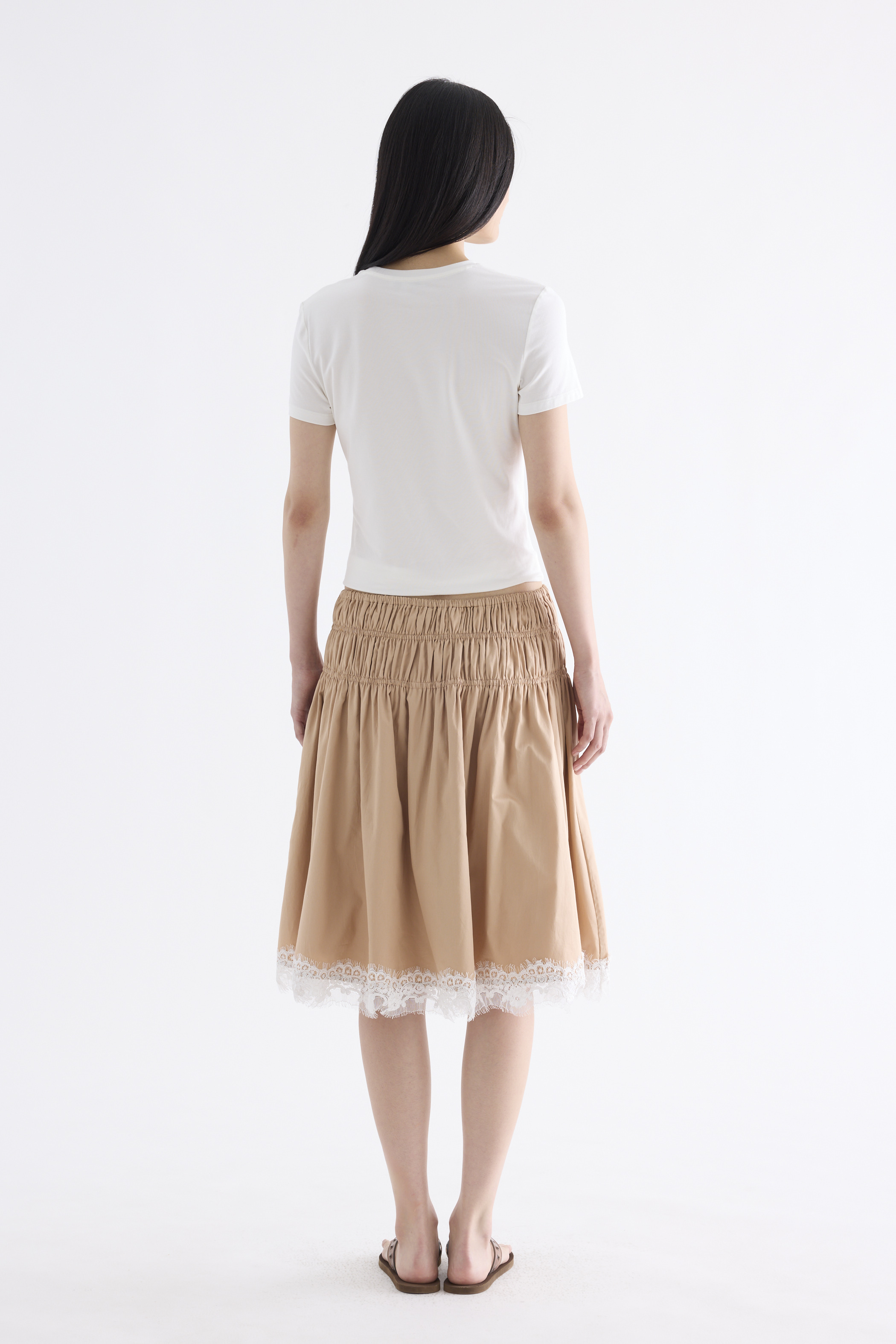 Bambi Shirred Lace-Trim Skirt