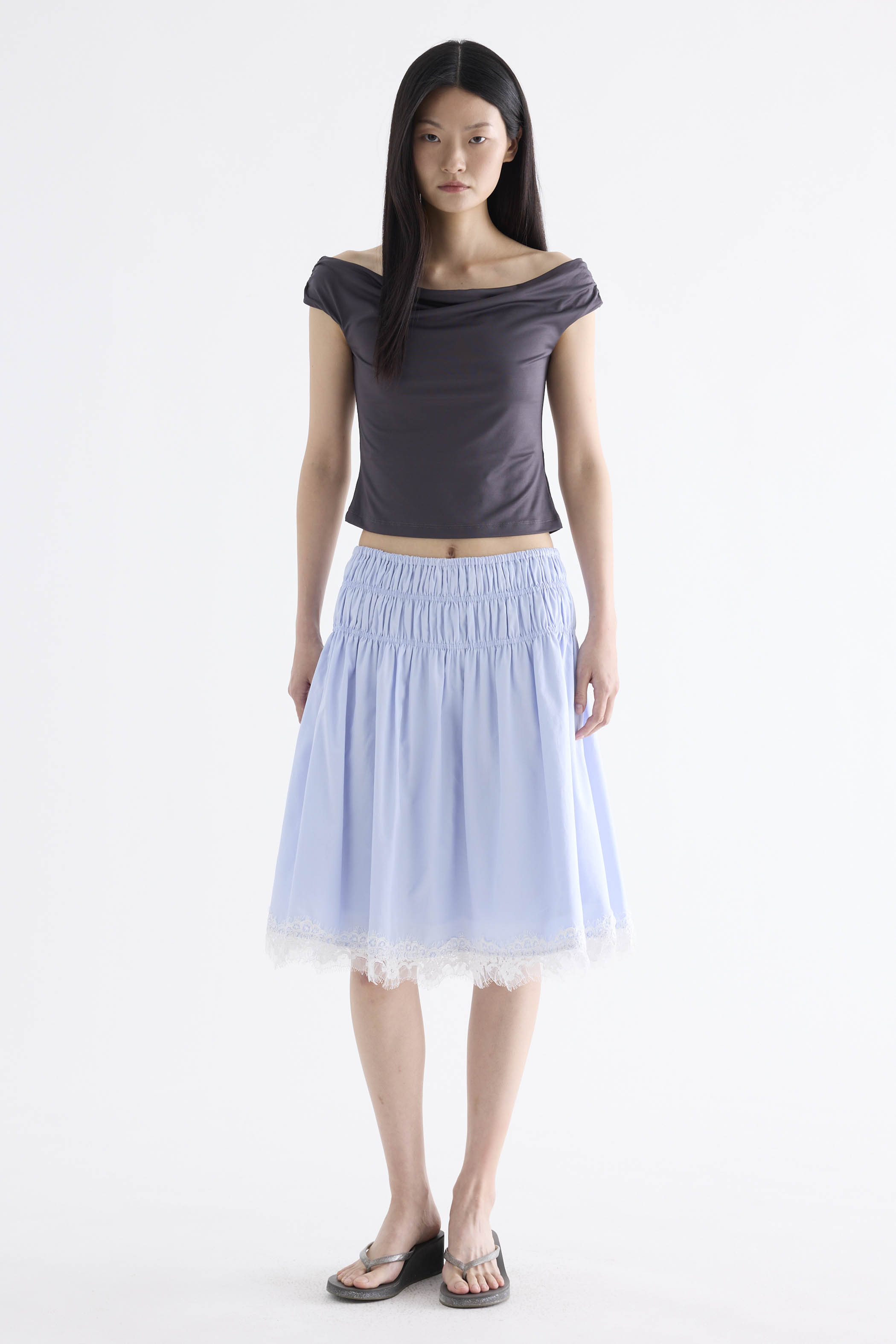 Bambi Shirred Lace-Trim Skirt