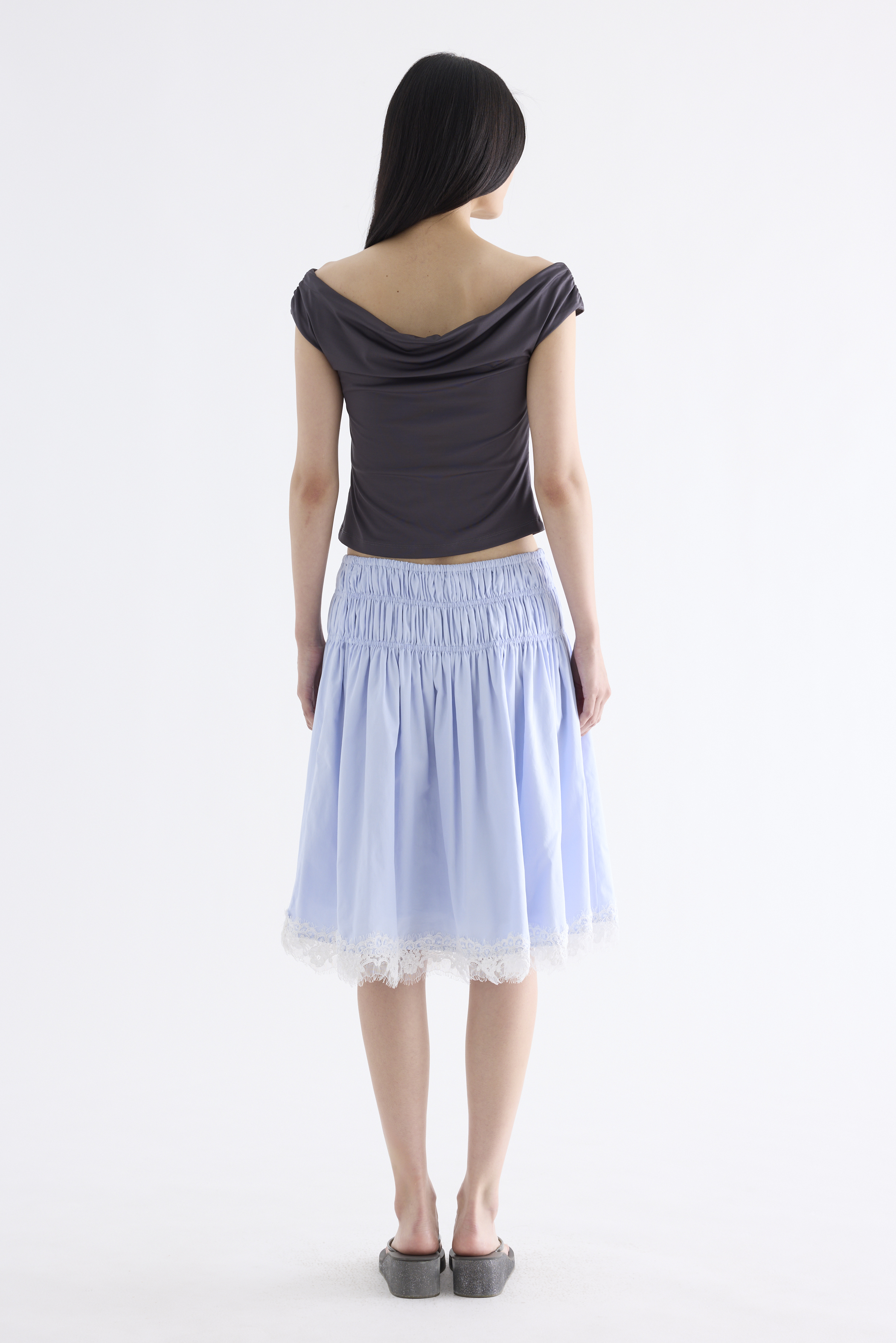 Bambi Shirred Lace-Trim Skirt
