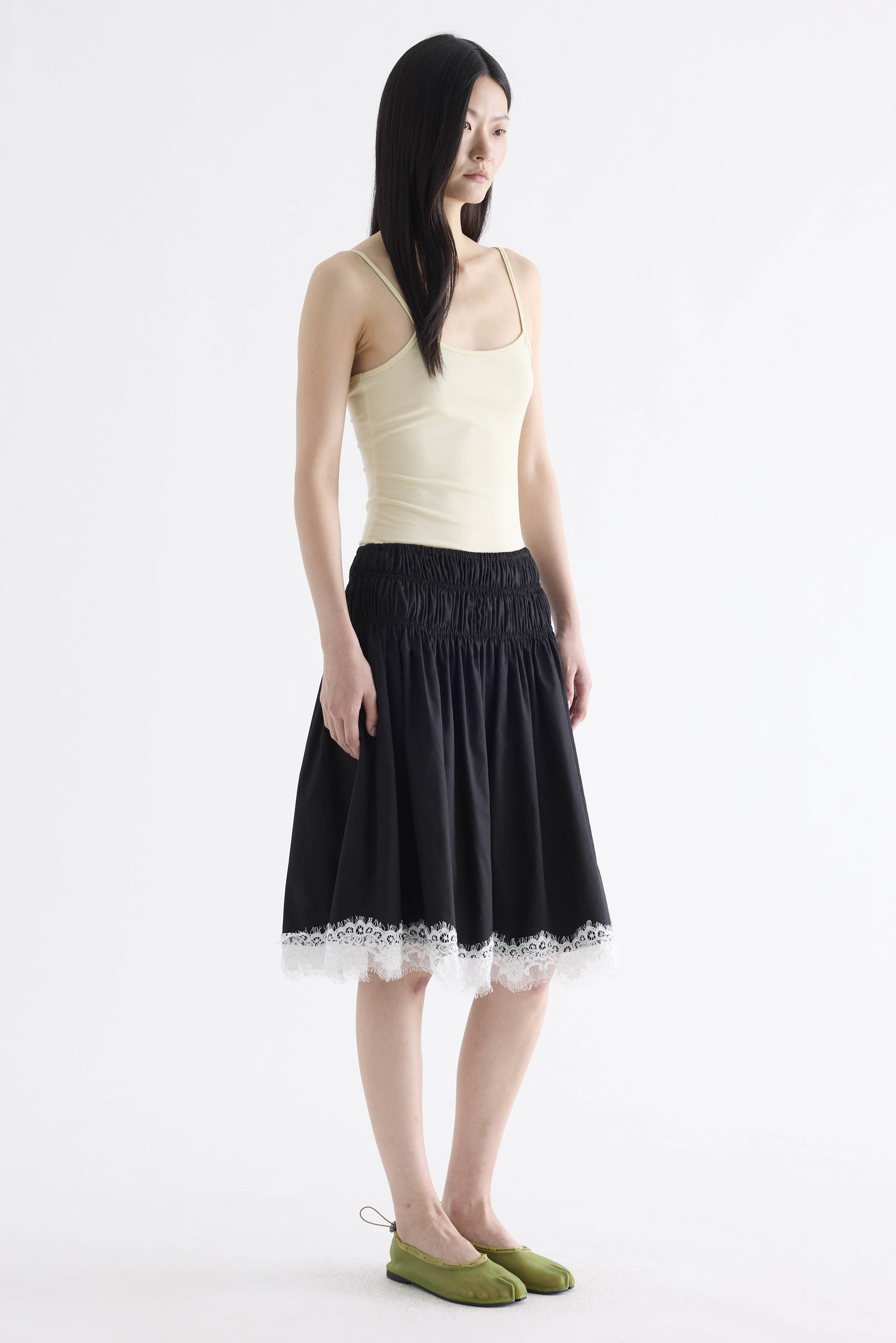 Bambi Shirred Lace-Trim Skirt