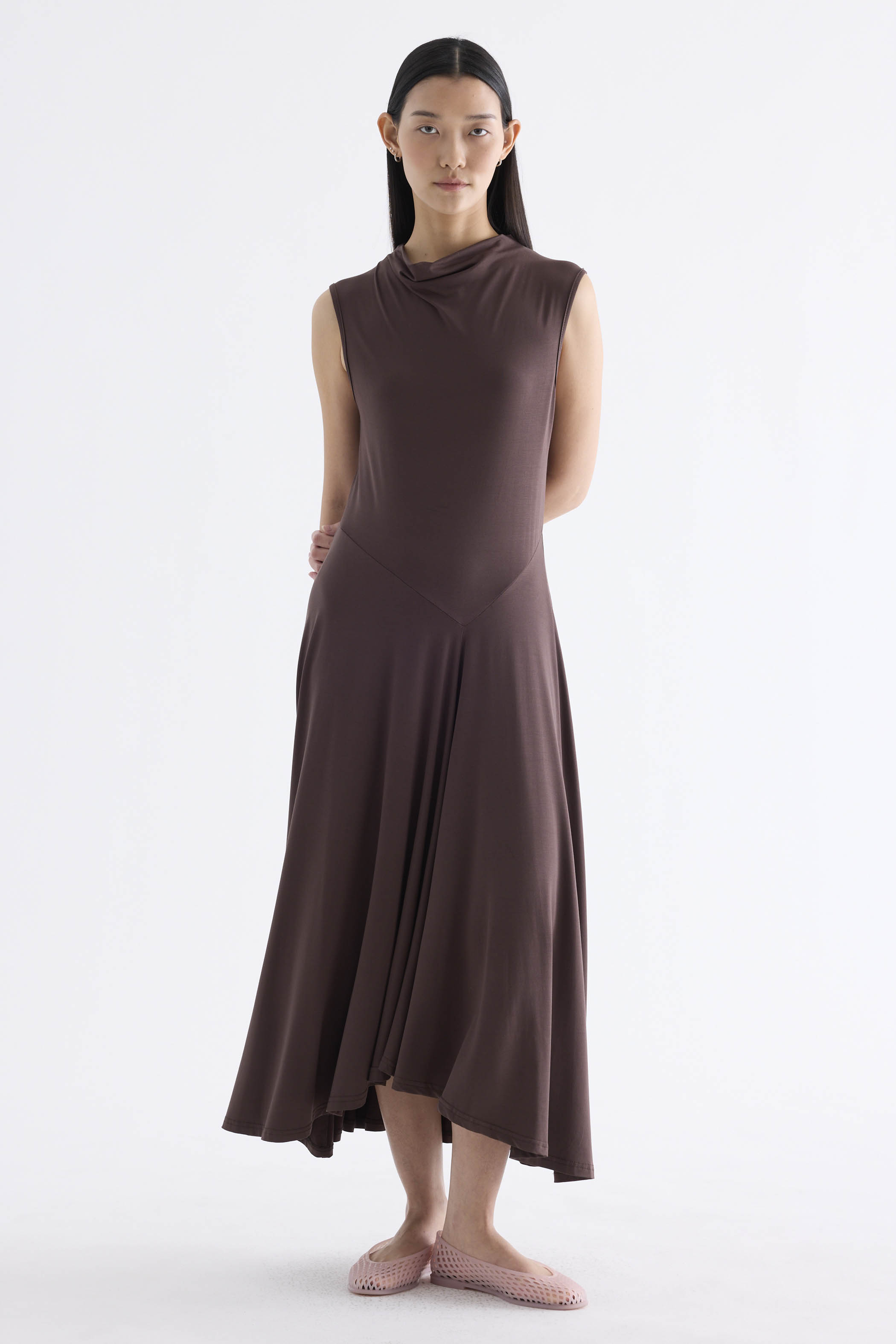 Irise Drape-Neck Asymmetrical Dress