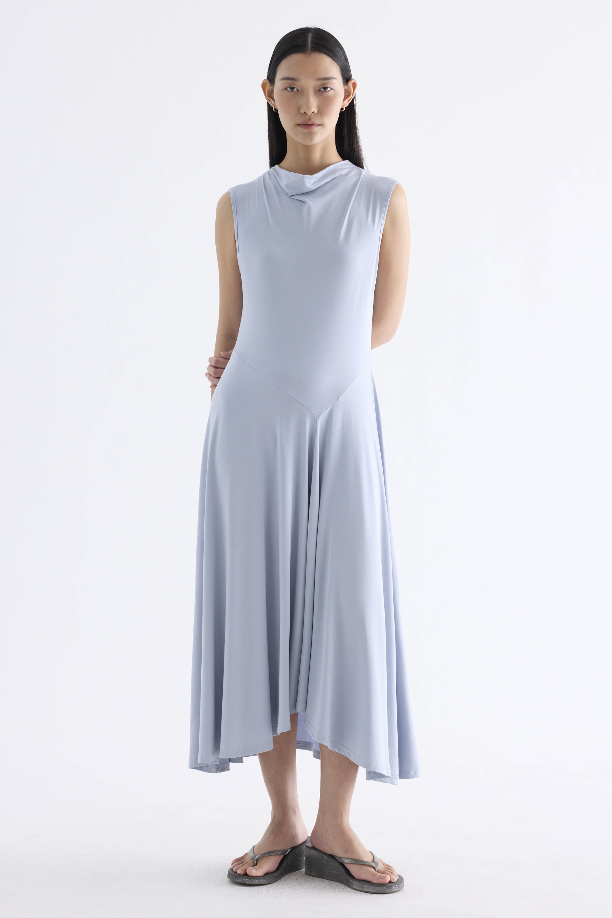 Irise Drape-Neck Asymmetrical Dress