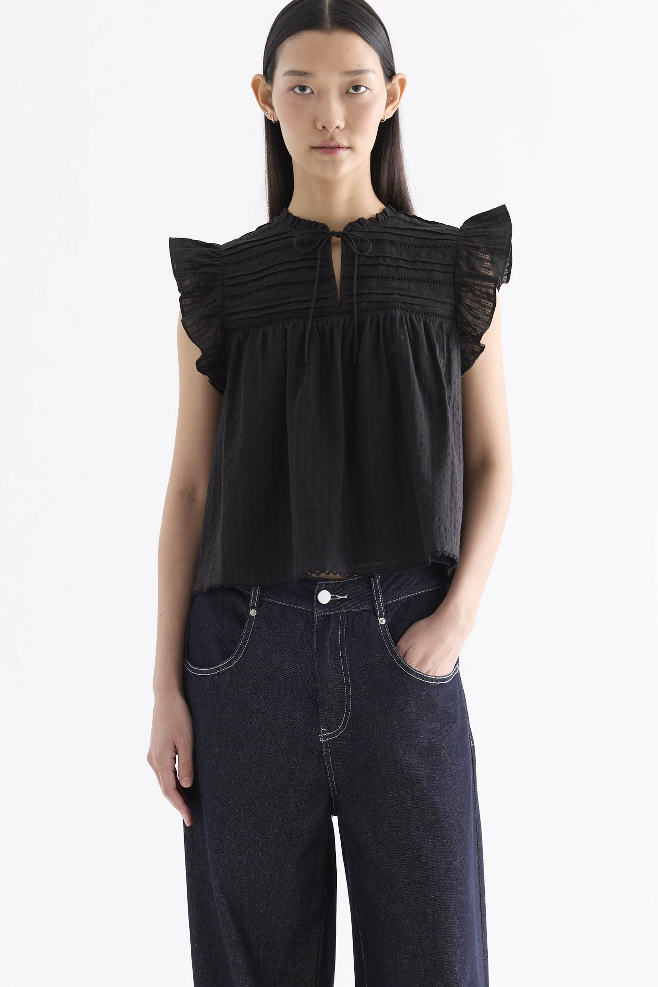 Judelle Flutter Cap-Sleeve Top