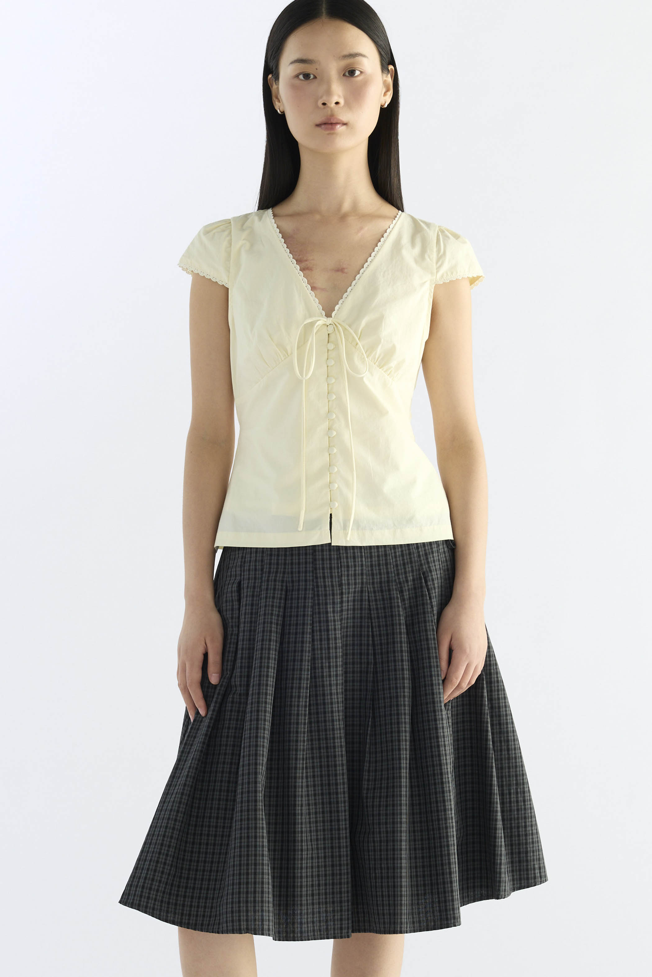 Mariette Lace Trim Fitted Blouse