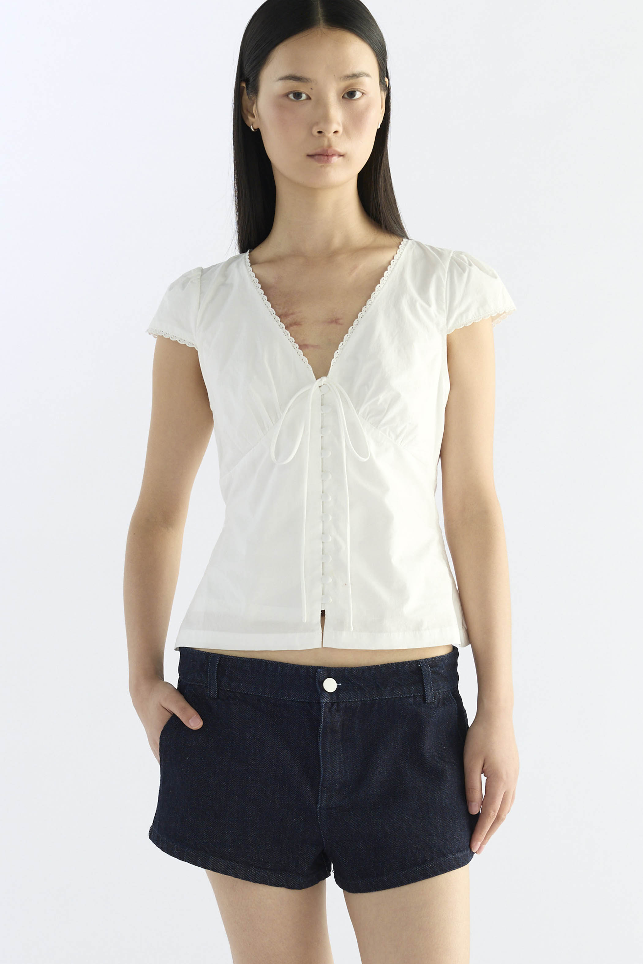 Mariette Lace Trim Fitted Blouse