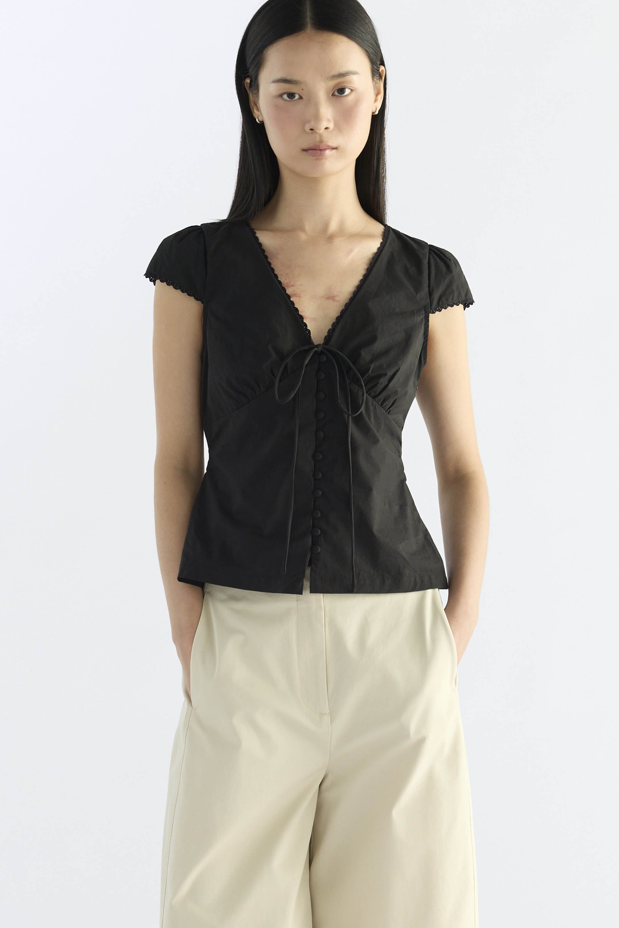 Mariette Lace Trim Fitted Blouse