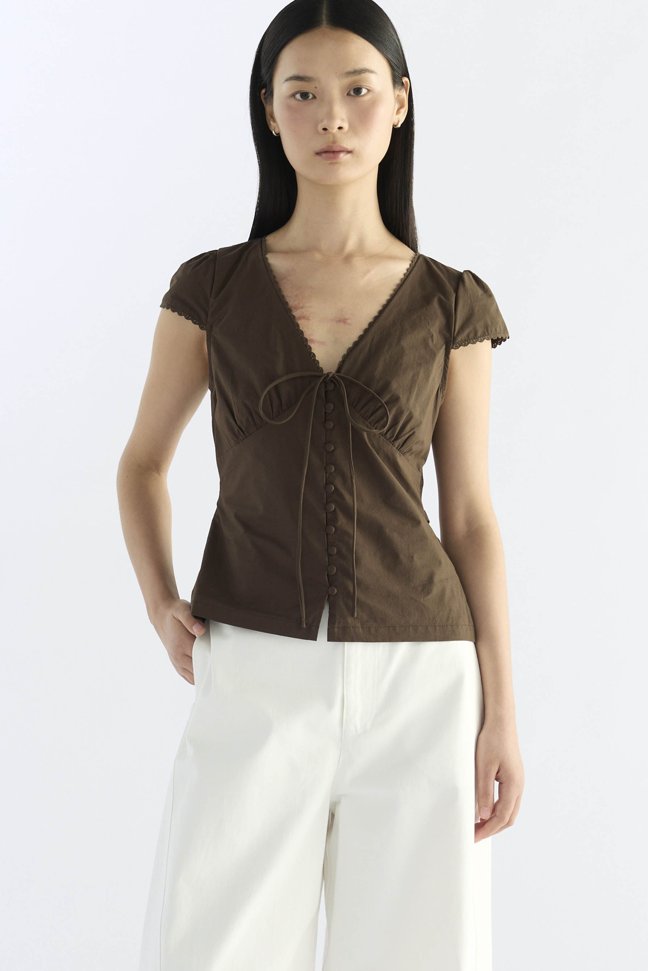 Mariette Lace Trim Fitted Blouse