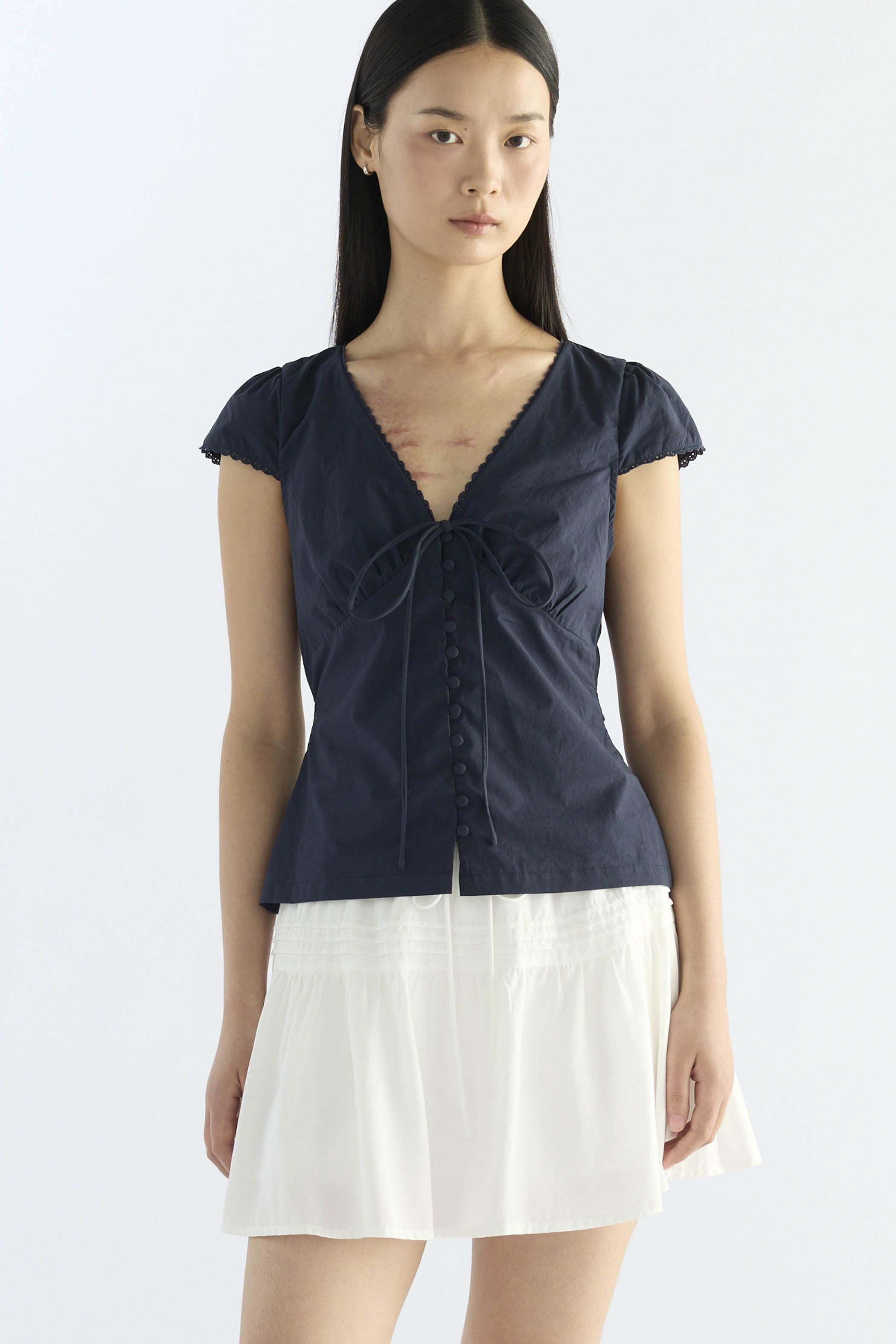 Mariette Lace Trim Fitted Blouse
