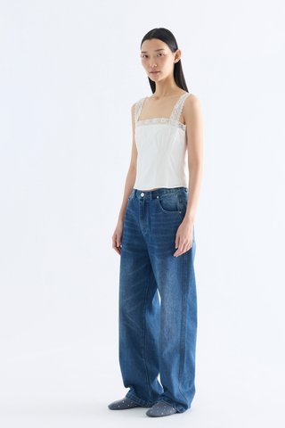 Colette Lace Square Neck Pintuck Top