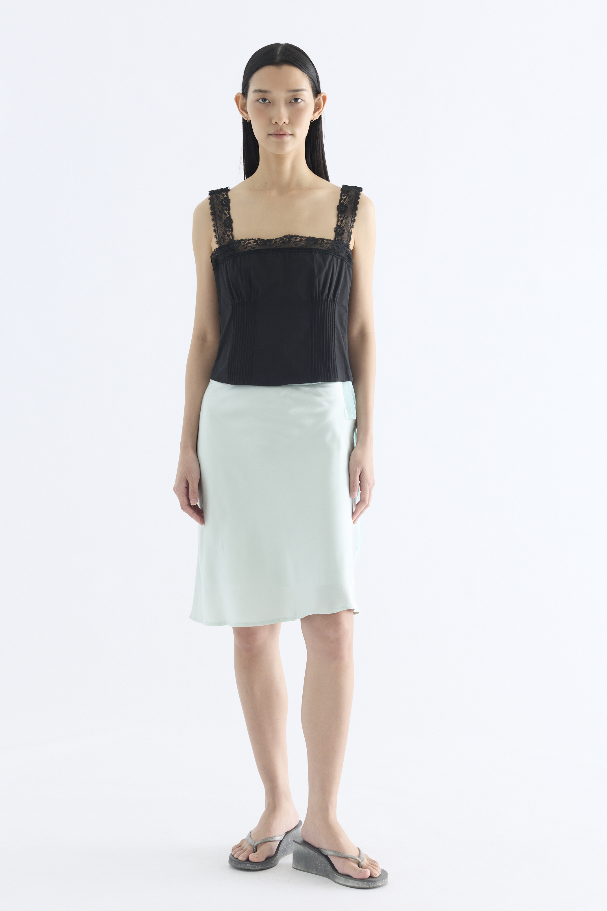 Colette Lace Square Neck Pintuck Top