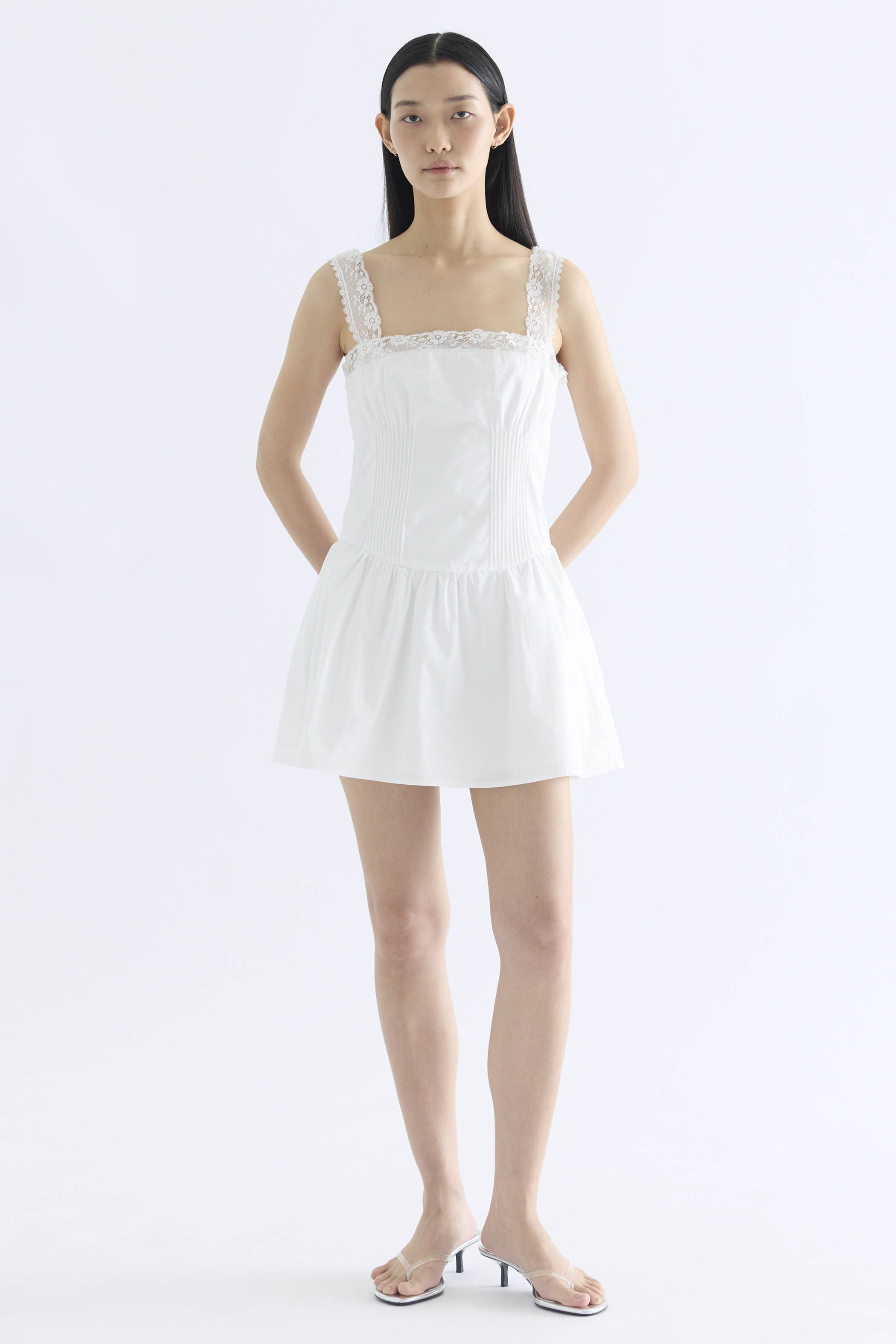 Ellis Lace Square Neck Pintuck Dress