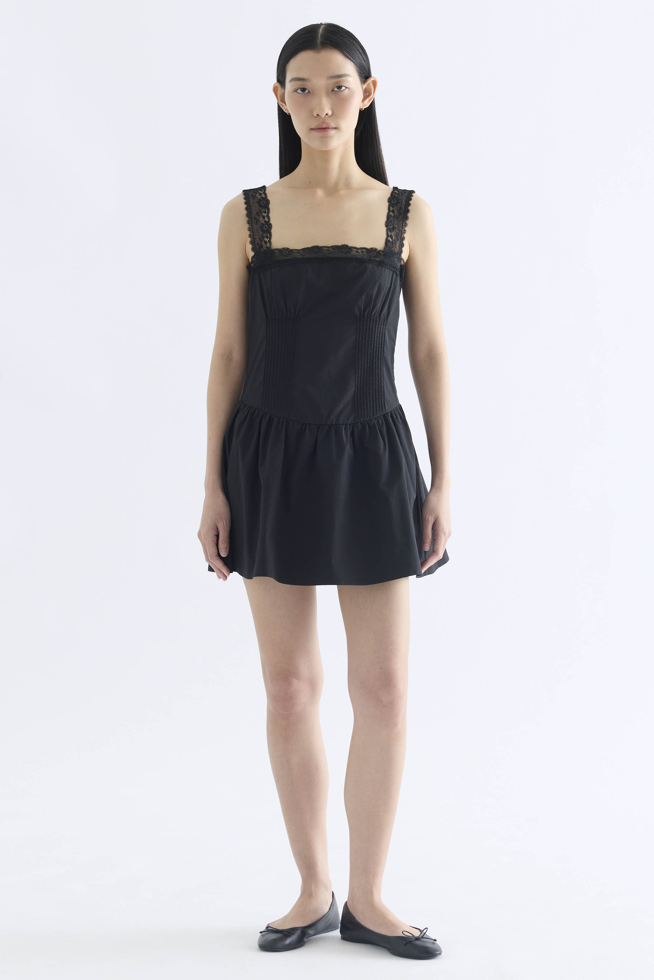 Ellis Lace Square Neck Pintuck Dress