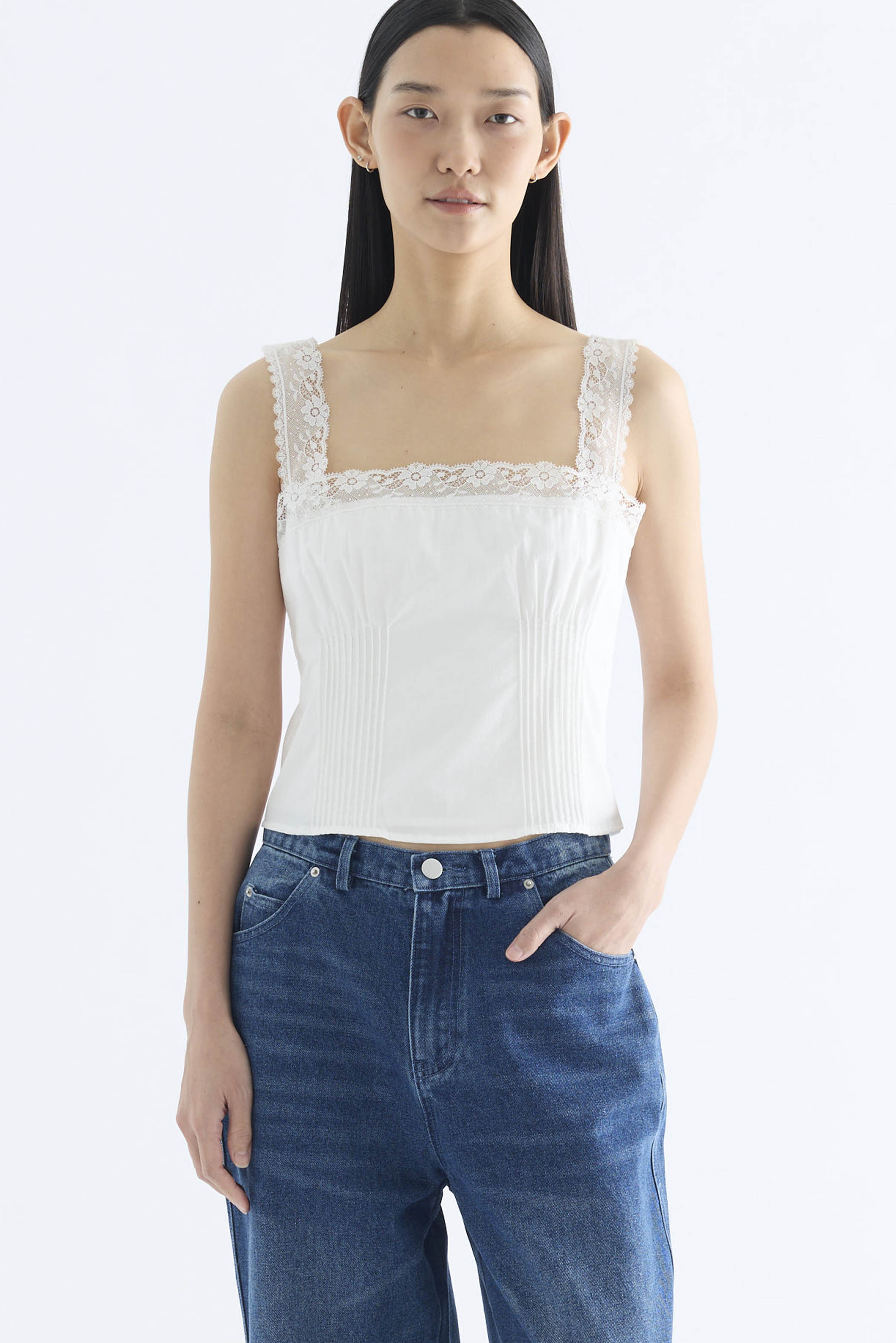 Colette Lace Square Neck Pintuck Top