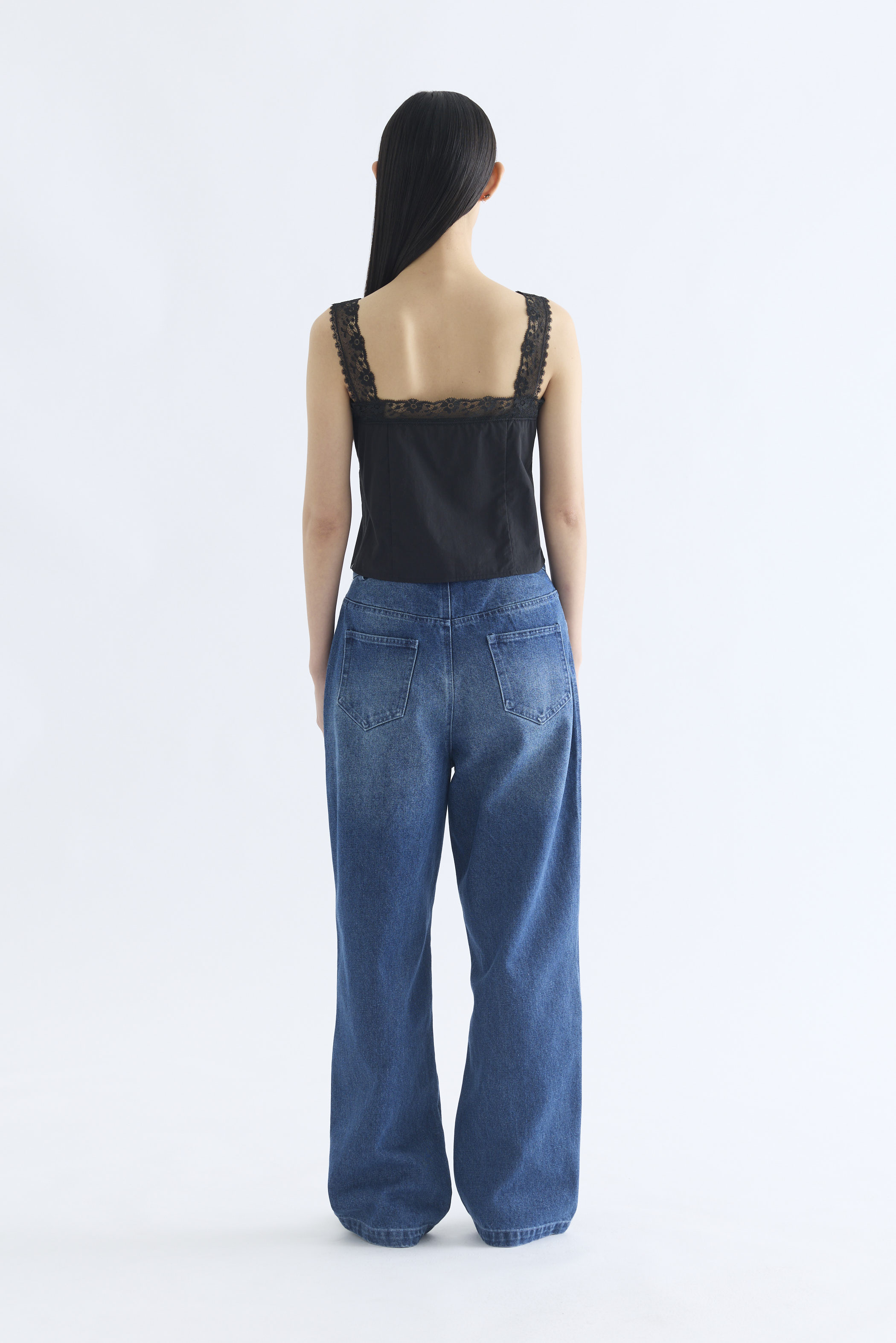 Colette Lace Square Neck Pintuck Top