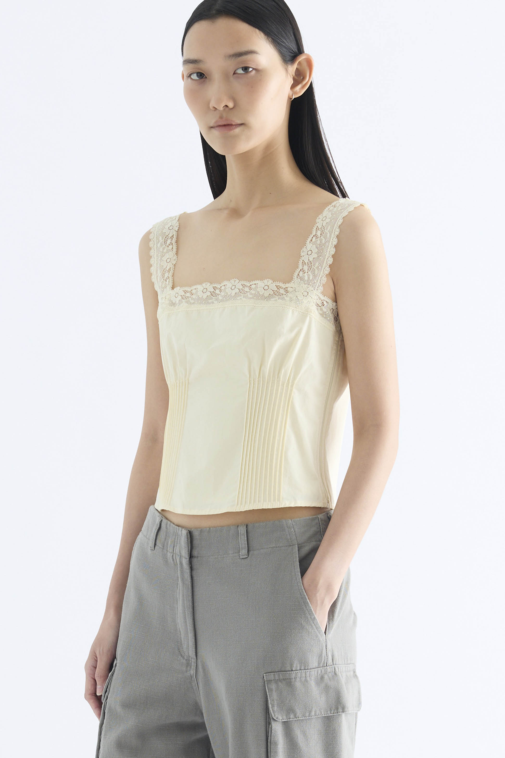 Colette Lace Square Neck Pintuck Top
