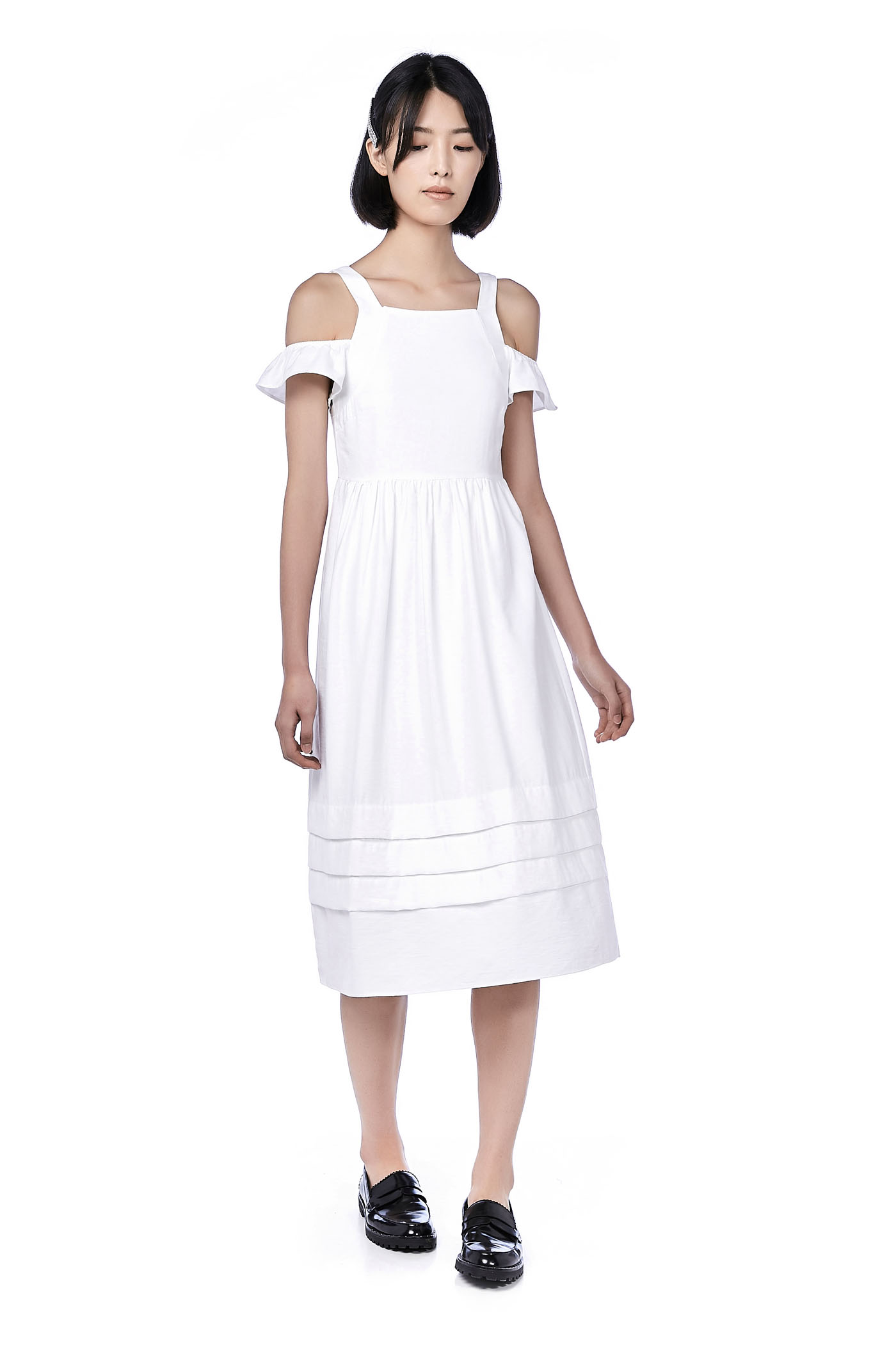 Loisa Cold-Shoulder Tuck Hem Dress 