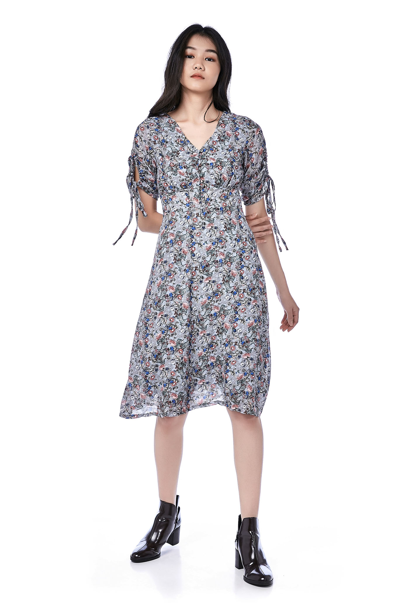Tiona Ruched-Sleeve Prairie Dress