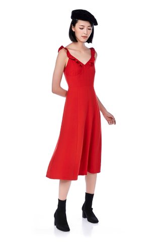 Arlisa Ruffle-strap Midi Dress 